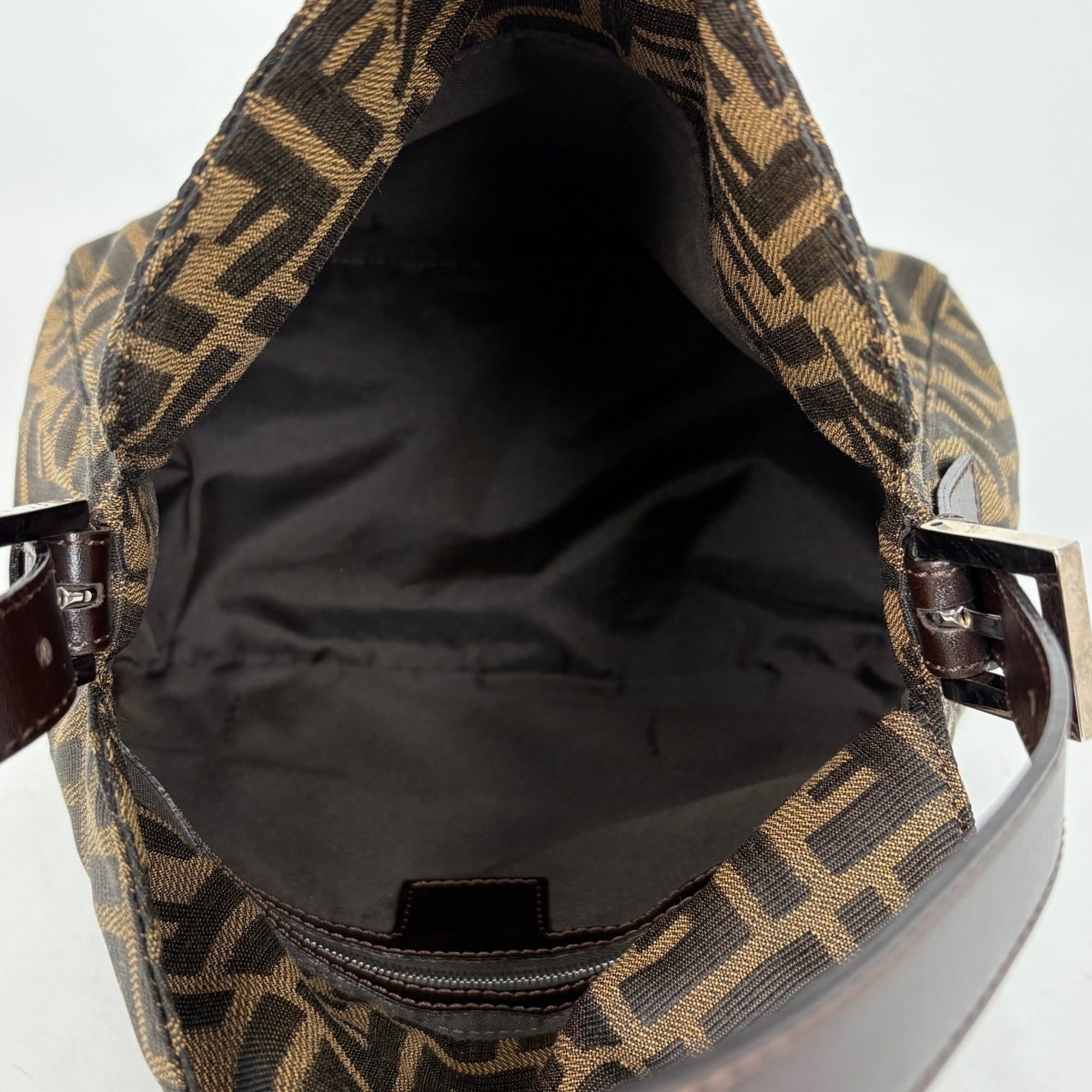 Fendi Zucca Brown Canvas Leather Shoulder Bag (Pre-Owned)