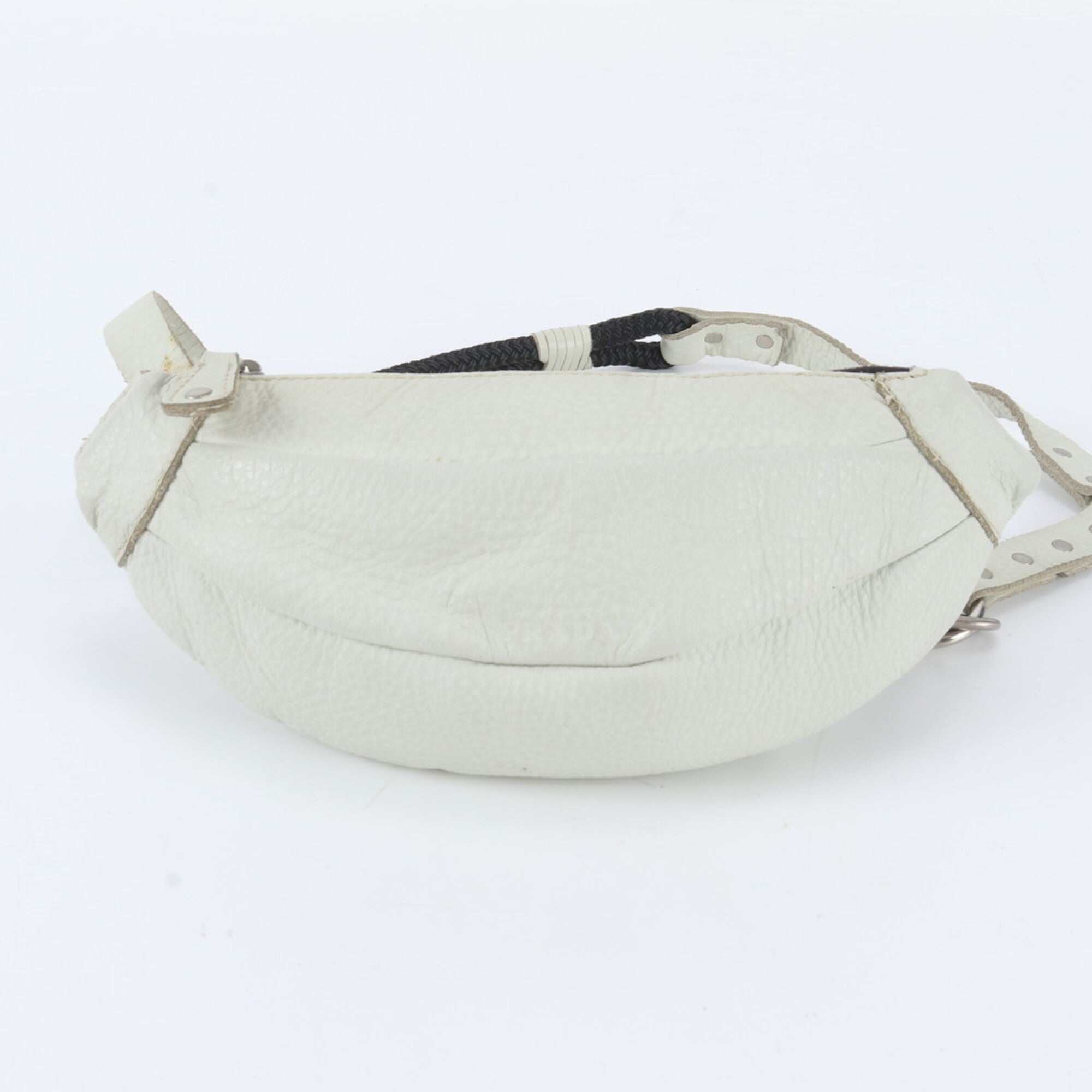 Prada White Leather Fanny Pack Pouch Shoulder Bag Sling Bag (Pre-Owned)