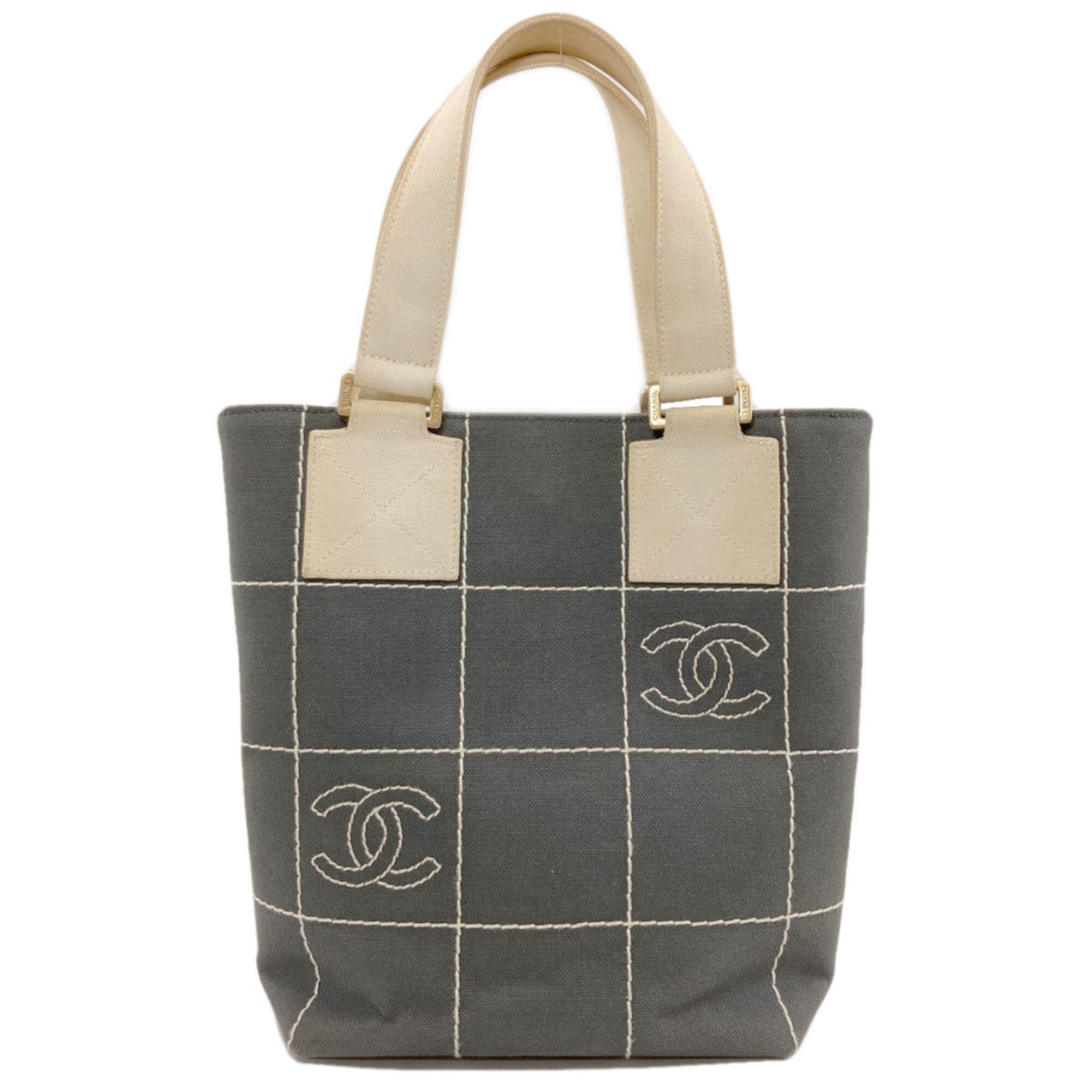Chanel Gray White Canvas Handbag (Pre-Owned)
