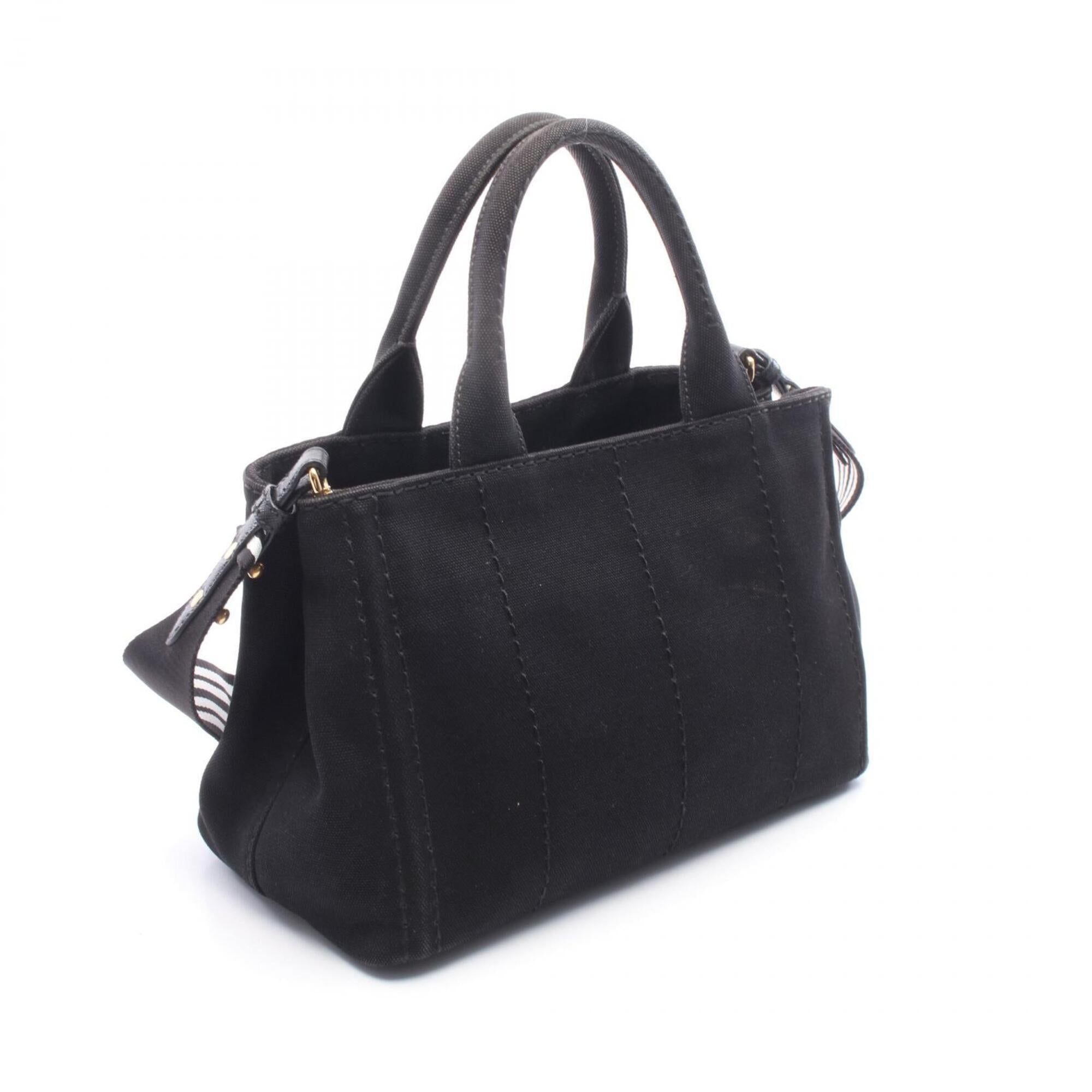Prada Black White Canvas Handbag Tote Bag (Pre-Owned)
