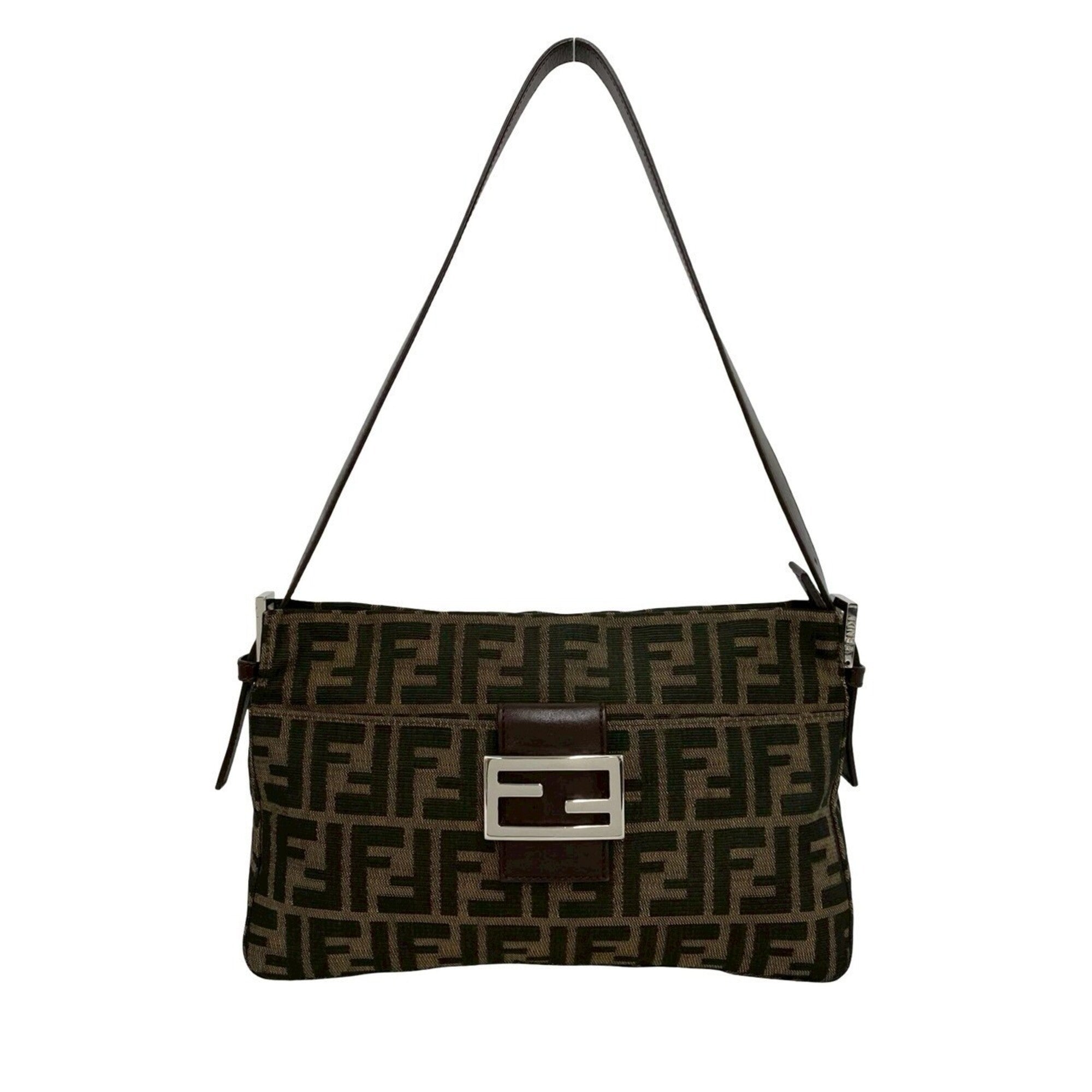 Fendi Black Brown Canvas Leather Handbag Shoulder Bag (Pre-Owned)