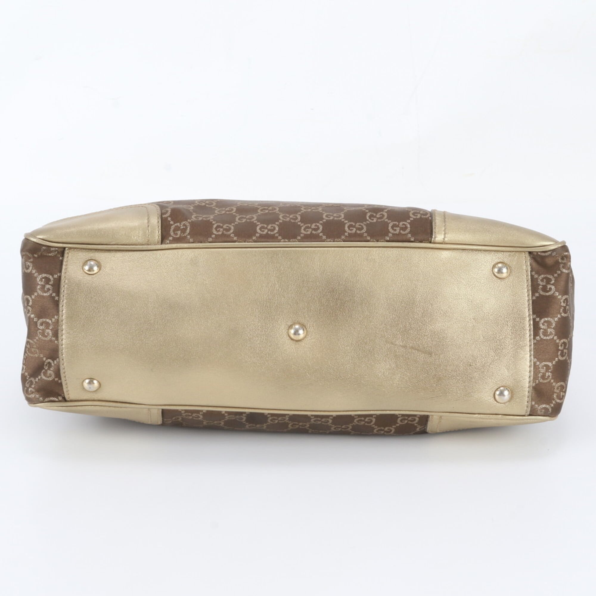 Gucci Brown Gold Leather Canvas Handbag Shoulder Bag Tote Bag (Pre-Owned)