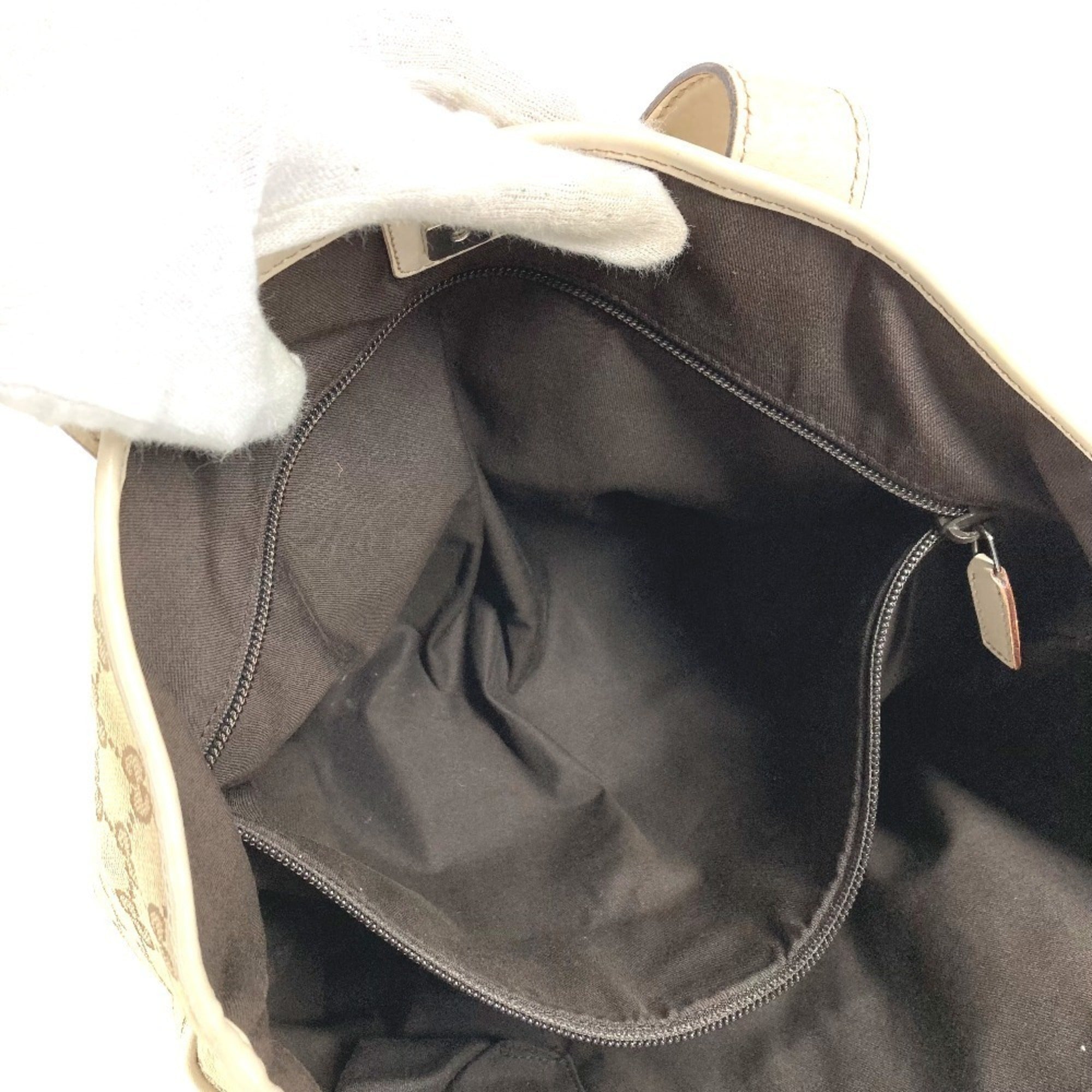 Gucci Beige White Gg Canvas Leather Shoulder Bag Tote Bag (Pre-Owned)