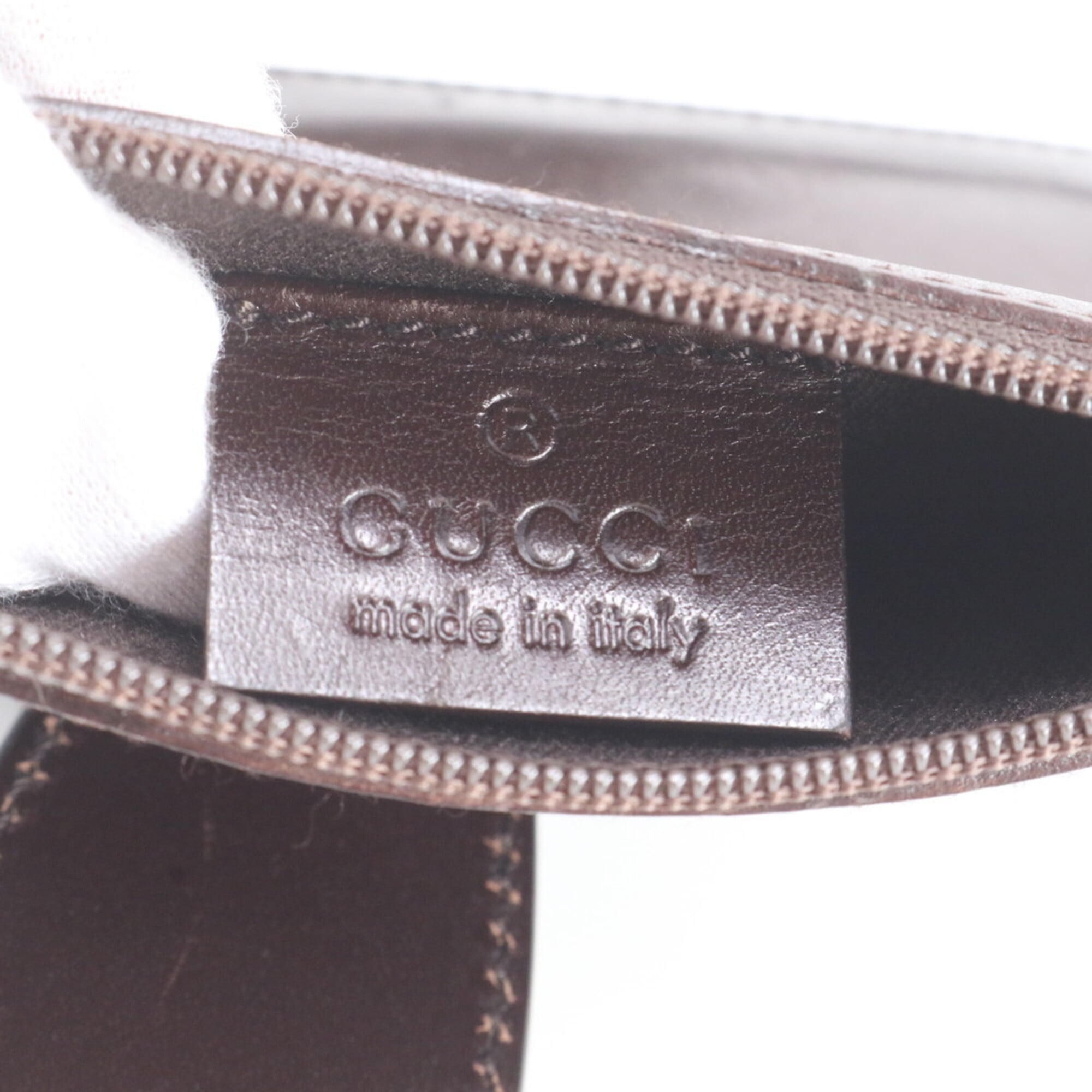 Gucci Brown Leather Canvas Handbag Pouch Tote Bag (Pre-Owned)