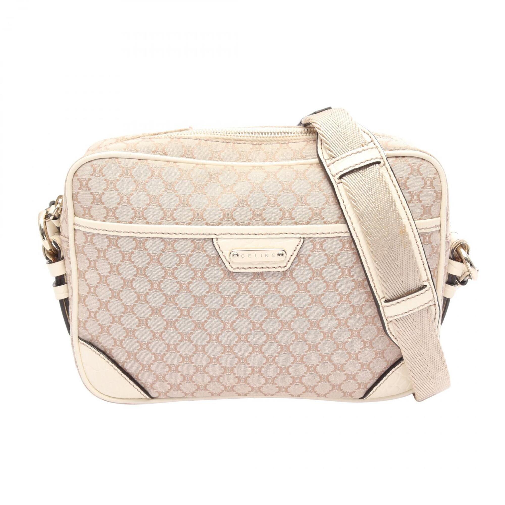 Celine Beige Ivory Canvas Leather Handbag Shoulder Bag (Pre-Owned)
