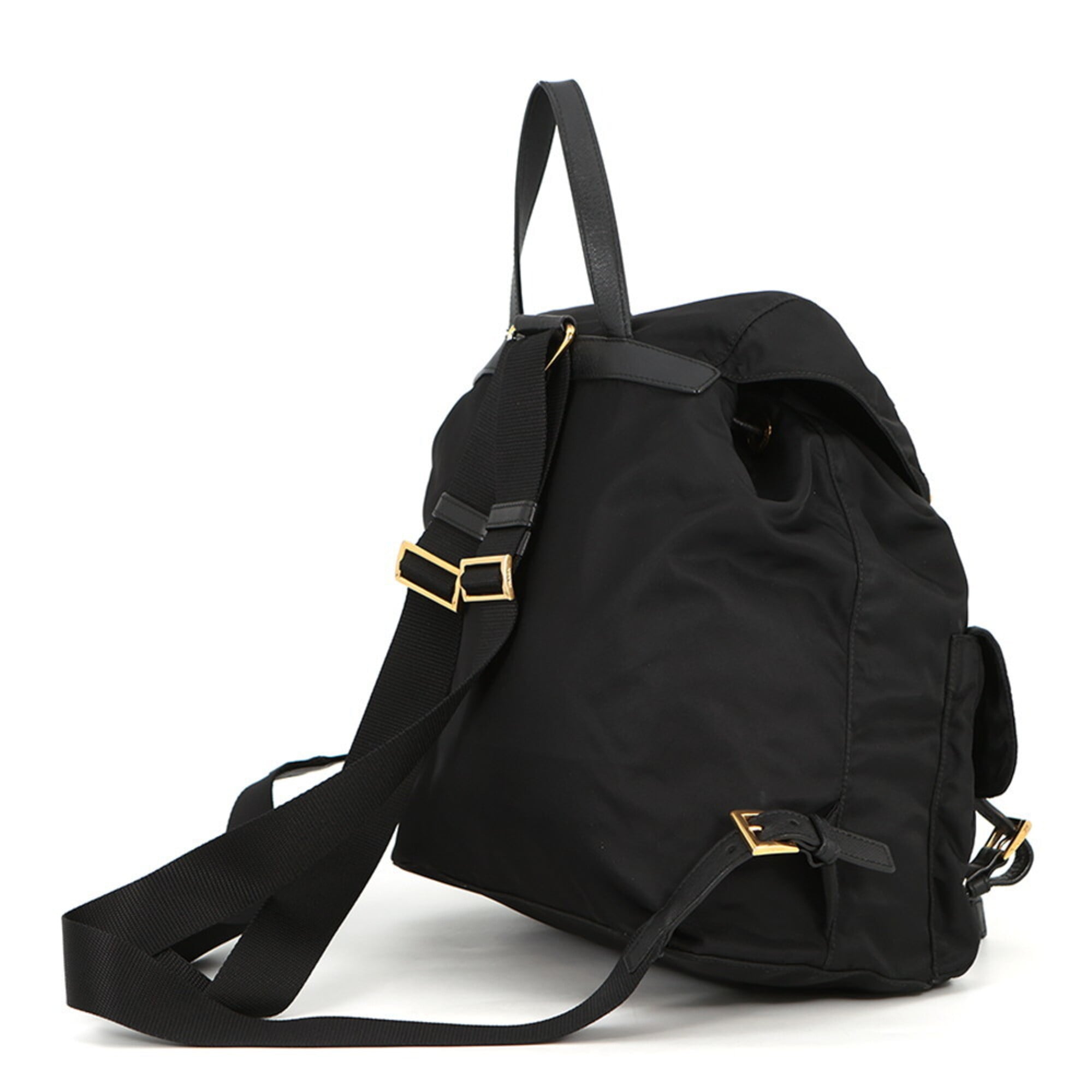 Prada Black Multi-Color Nylon Leather Backpack Handbag (Pre-Owned)