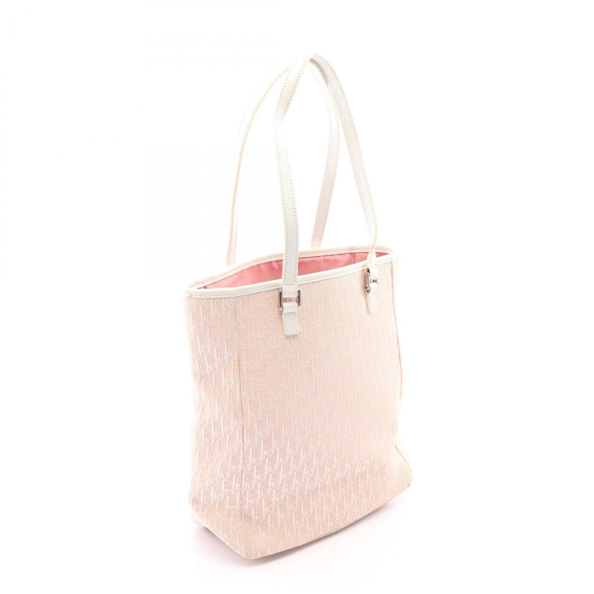 Christian Dior Pink White Canvas Leather Handbag Tote Bag (Pre-Owned)