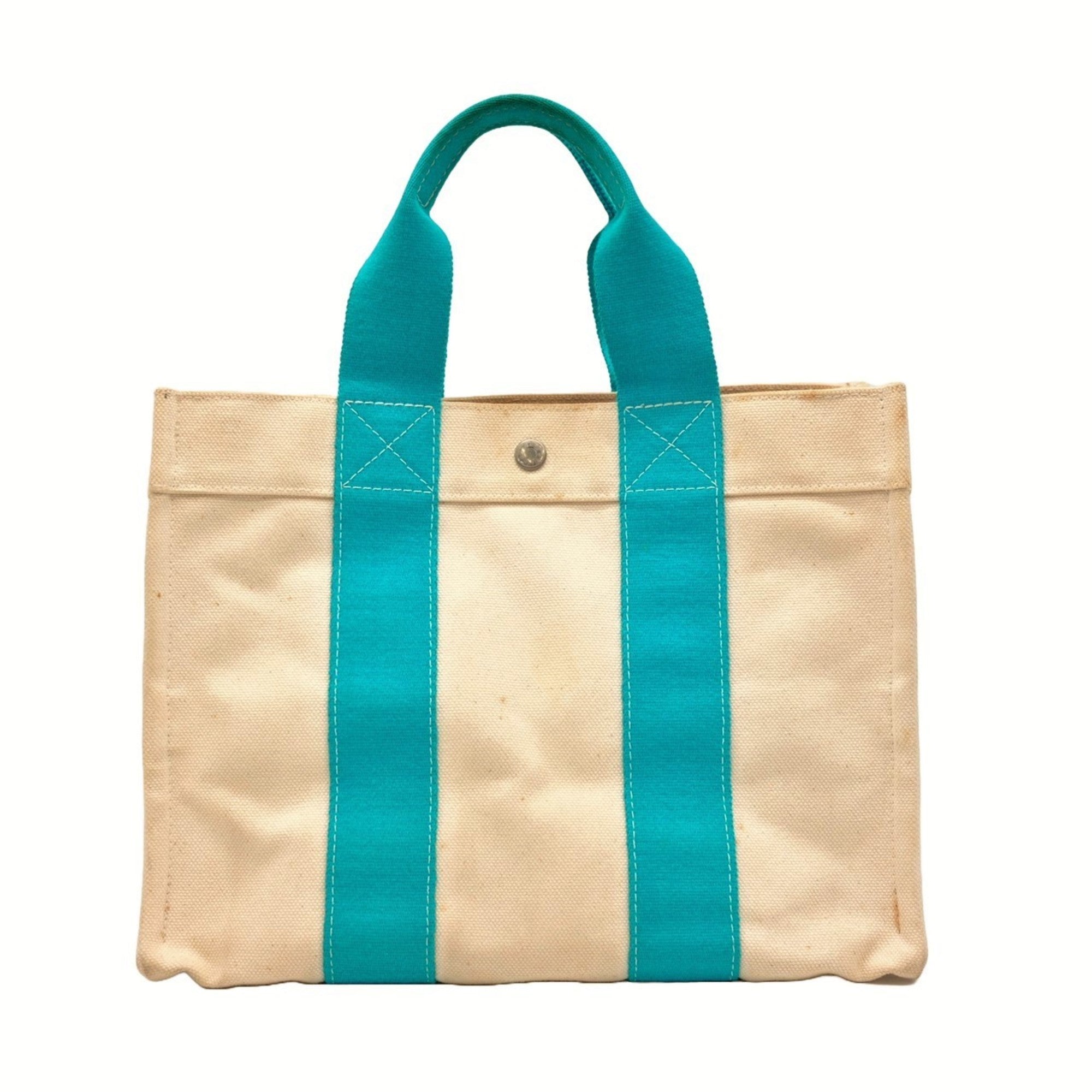 Hermes Beige Blue Natural Canvas Handbag Tote Bag (Pre-Owned)