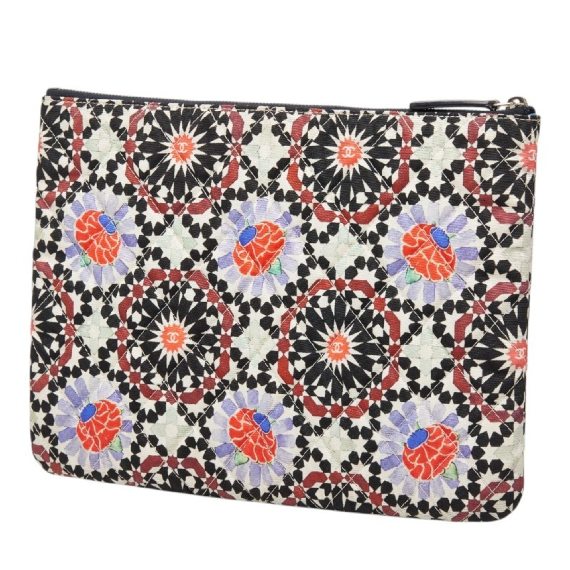 Chanel Multi-Color Canvas Leather Clutch Bag Handbag (Pre-Owned)
