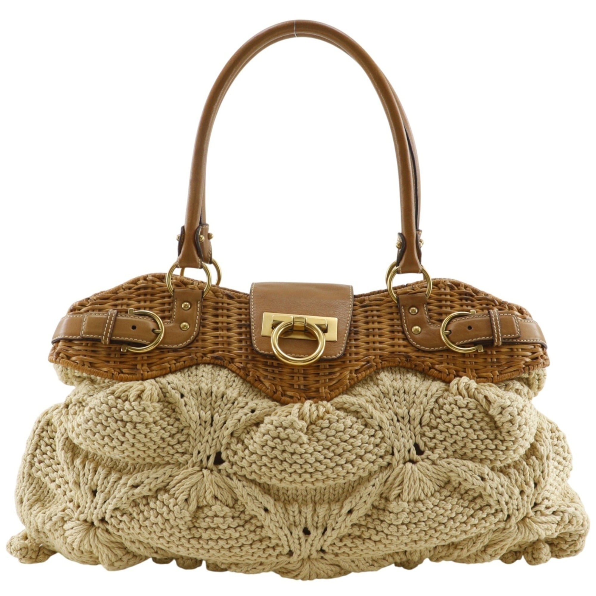 Salvatore Ferragamo Beige Cotton Tote Bag (Pre-Owned)