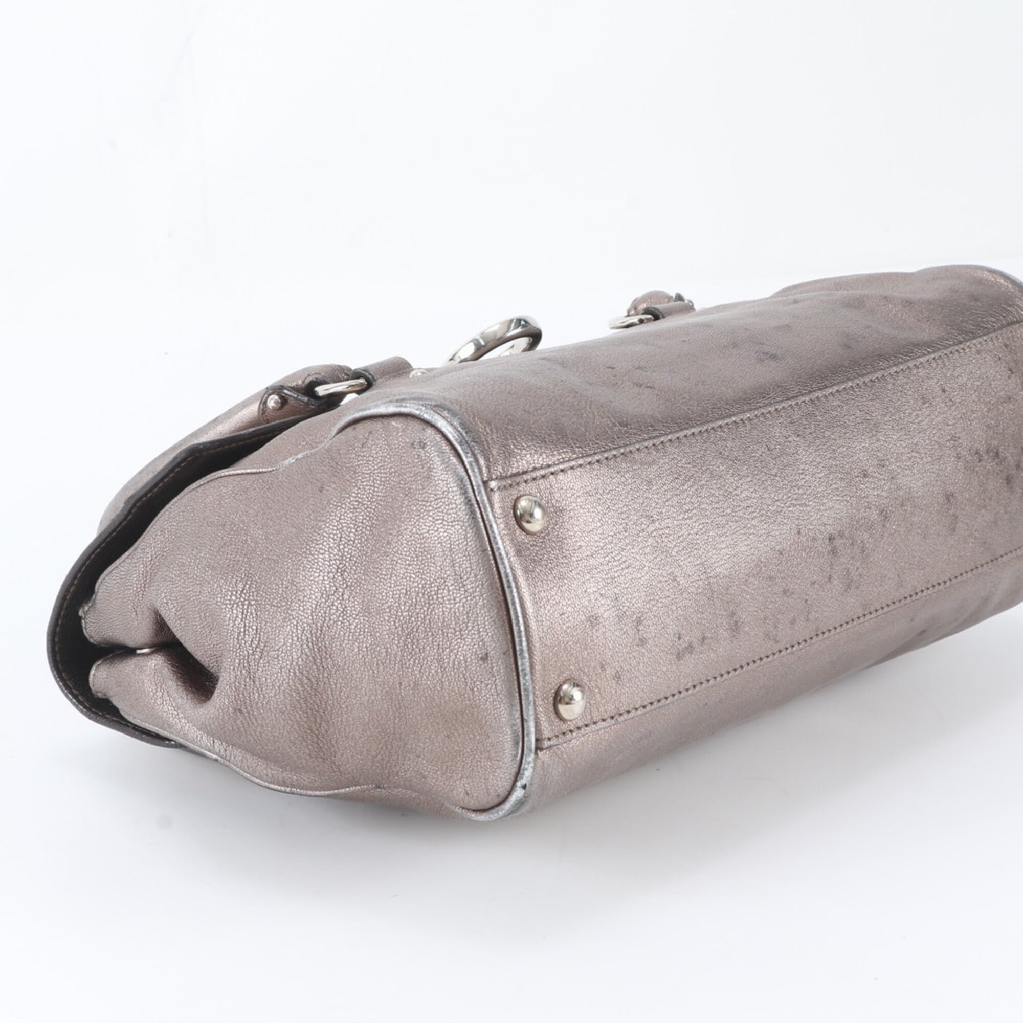 Salvatore Ferragamo Gancini Grayish Leather Handbag Shoulder Bag Tote Bag (Pre-Owned)