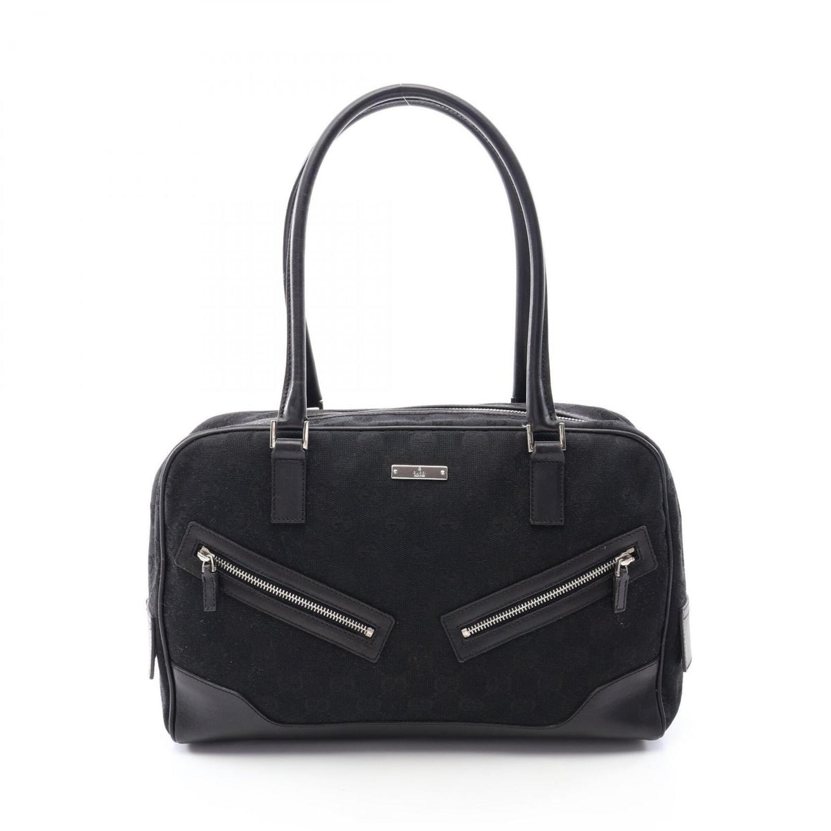 Gucci Gg Canvas Black Gg Canvas Leather Handbag (Pre-Owned)