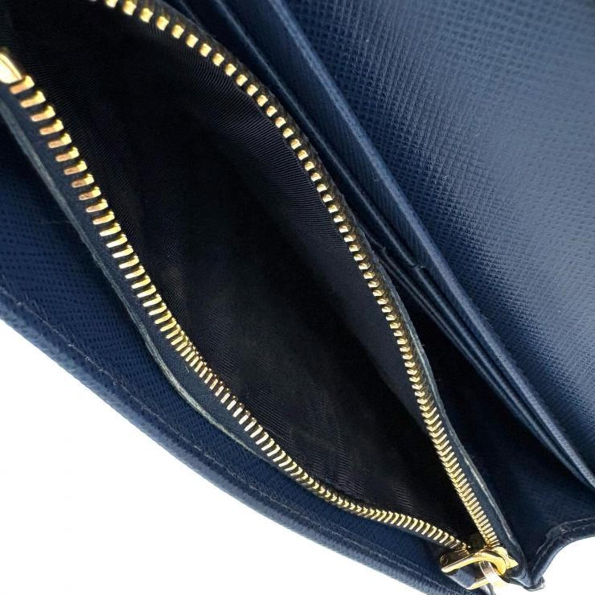 Prada Bluette Navy Saffiano Metal Long Wallet (Bi-Fold) (Pre-Owned)