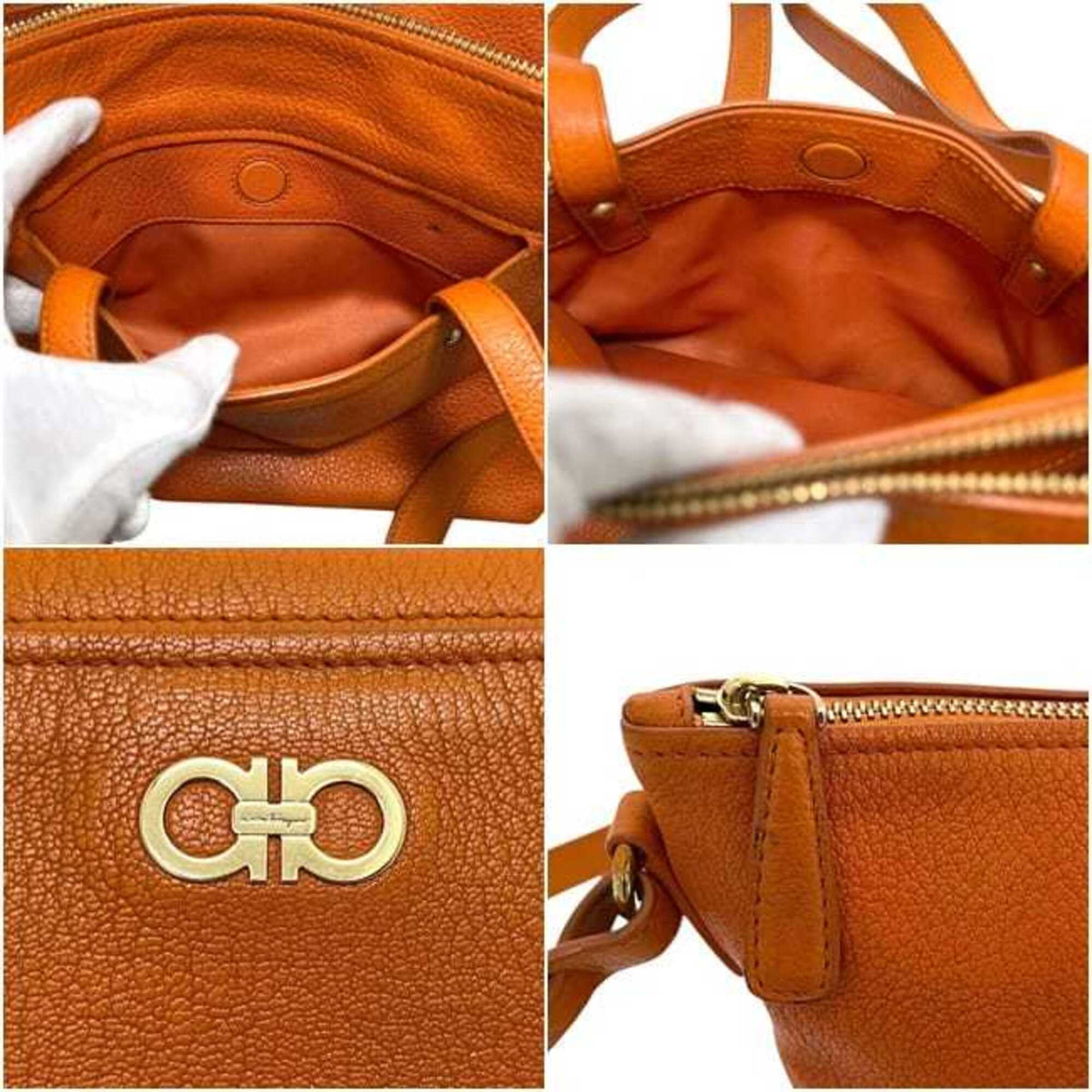 Salvatore Ferragamo Orange Leather Shoulder Bag Tote Bag (Pre-Owned)