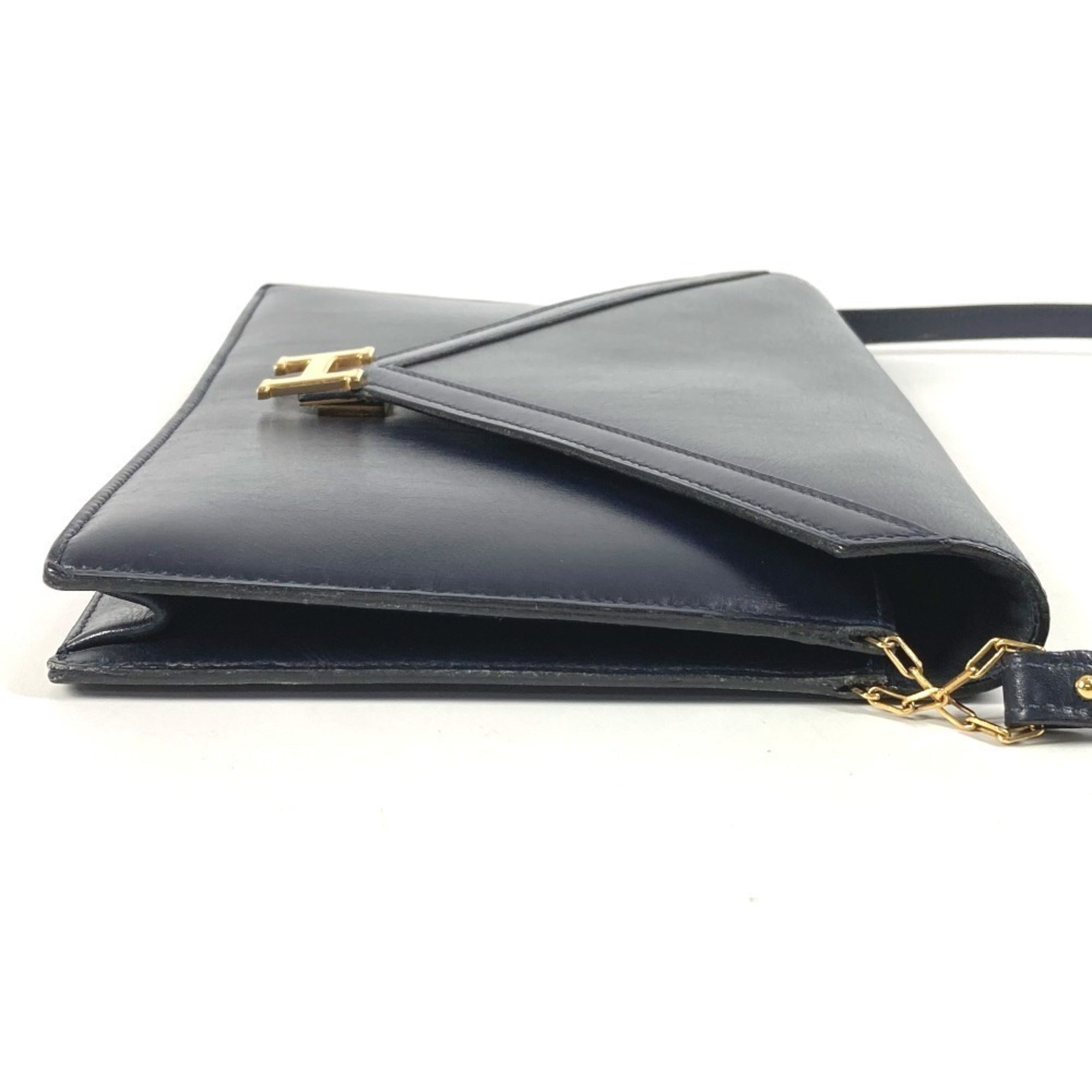 Hermes Navy Box Calf Leather Clutch Bag Shoulder Bag (Pre-Owned)