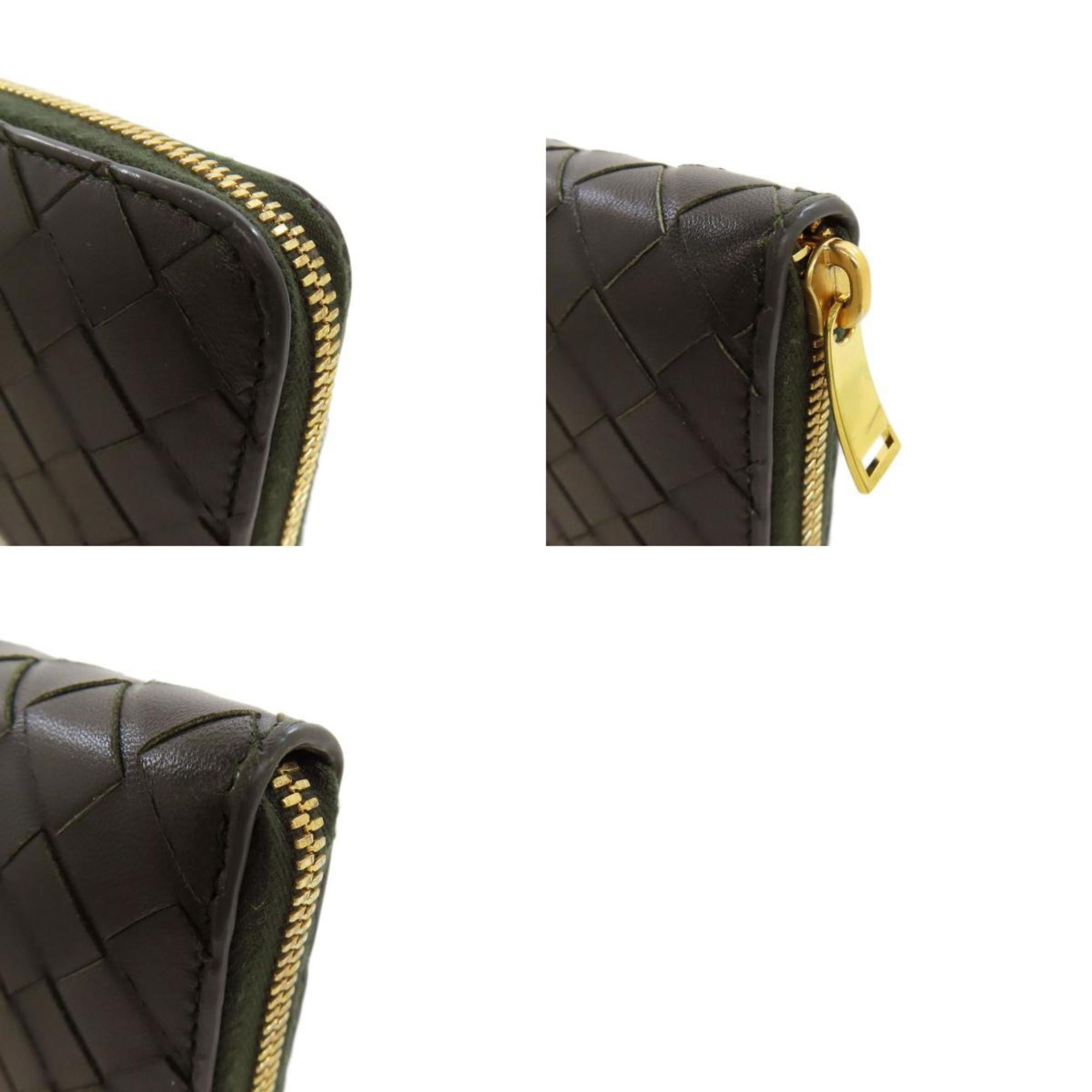 Bottega Veneta Intrecciato Dark Green Leather Long Wallet (Bi-Fold) (Pre-Owned)