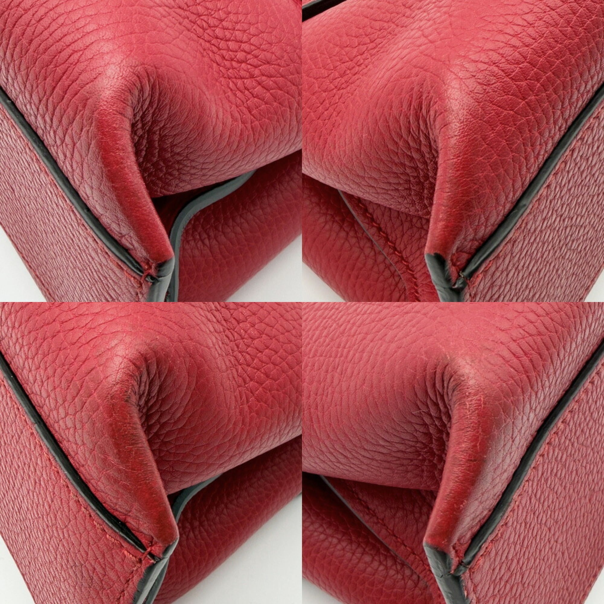 Gucci Bamboo Red Color Leather Handbag Shoulder Bag (Pre-Owned)