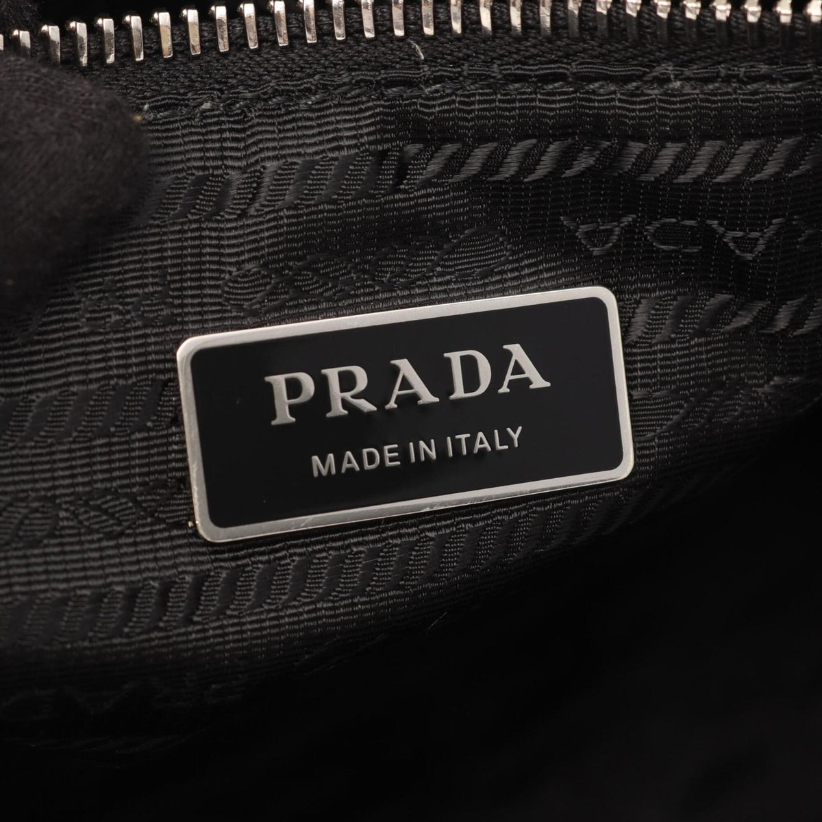 Prada Black White Pile Fabric Handbag Tote Bag (Pre-Owned)