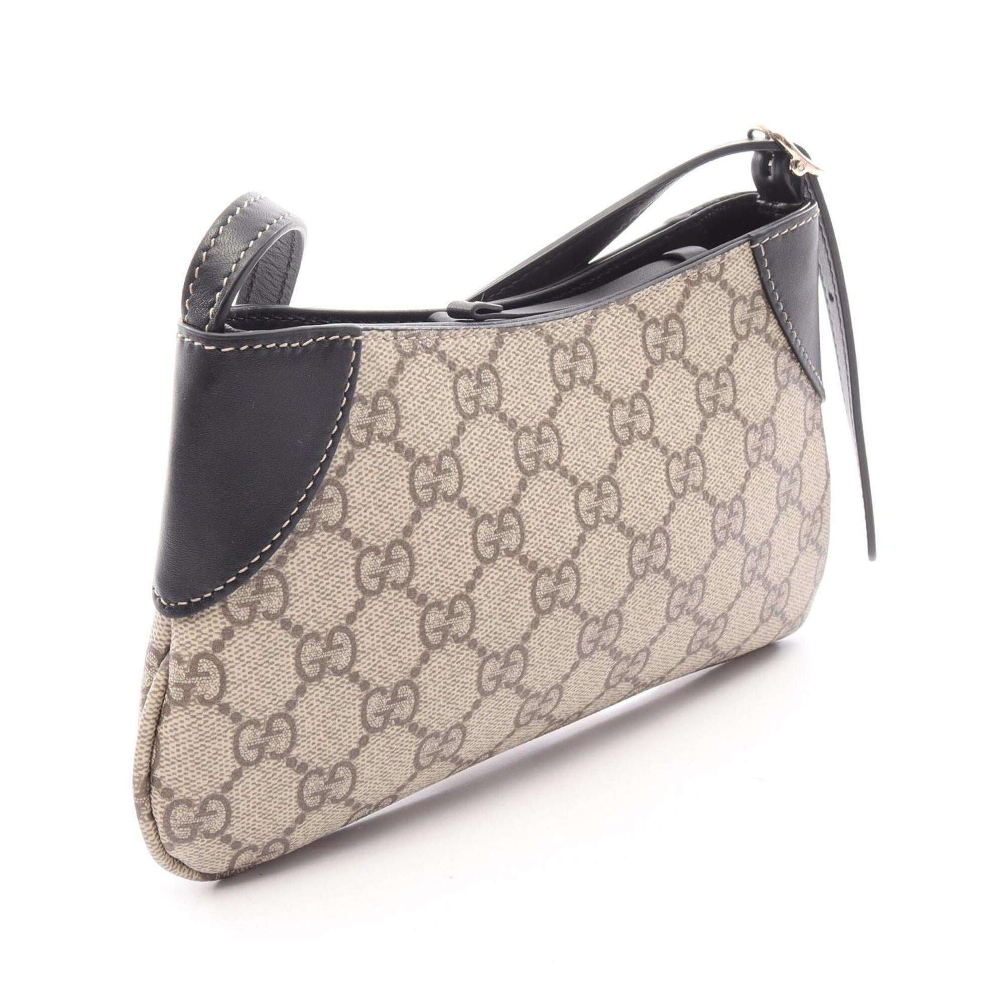 Gucci Beige Black Coated Canvas Leather Handbag Shoulder Bag (Pre-Owned)