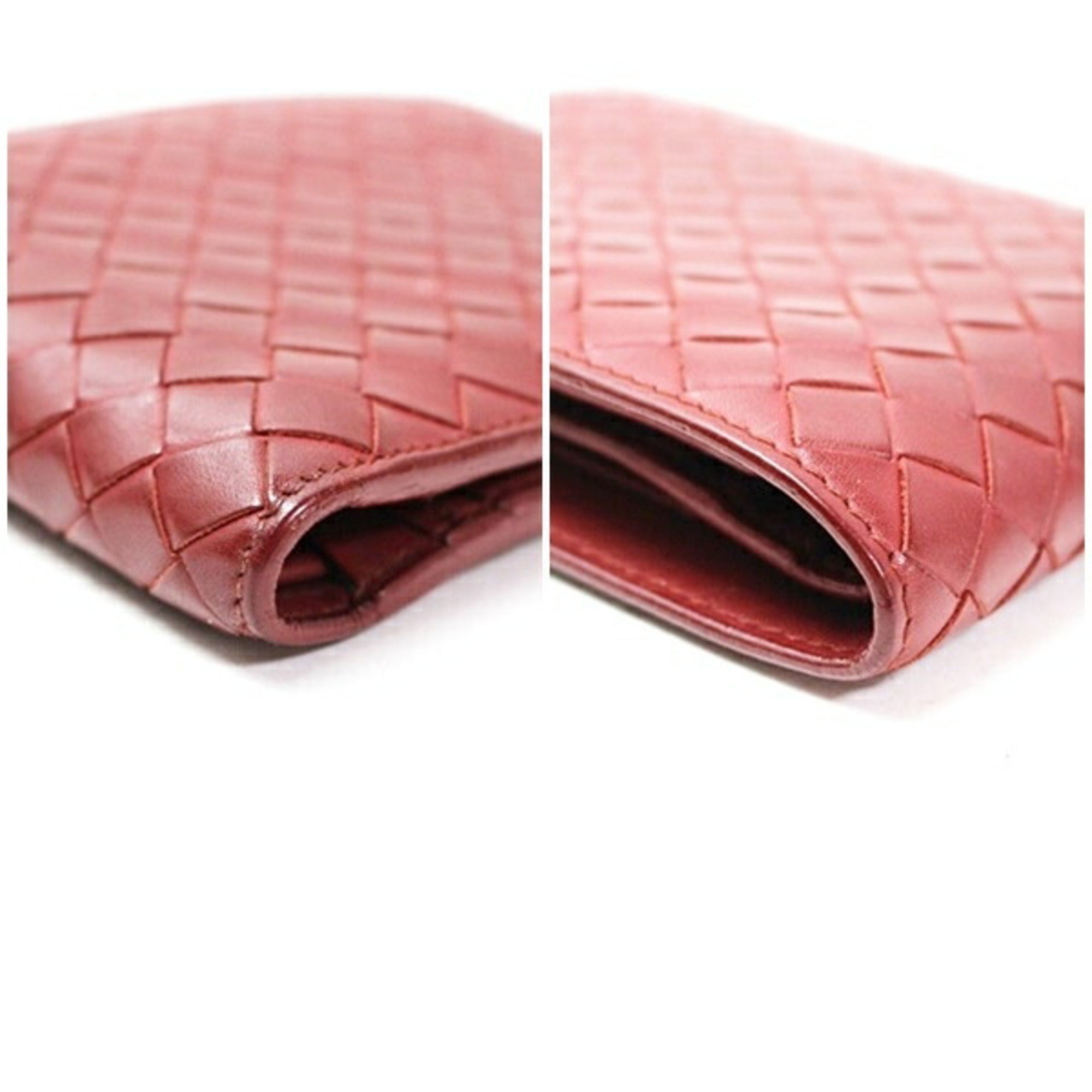 Bottega Veneta Red Color Wine Intrecciato Wallet (Bi-Fold) (Pre-Owned)
