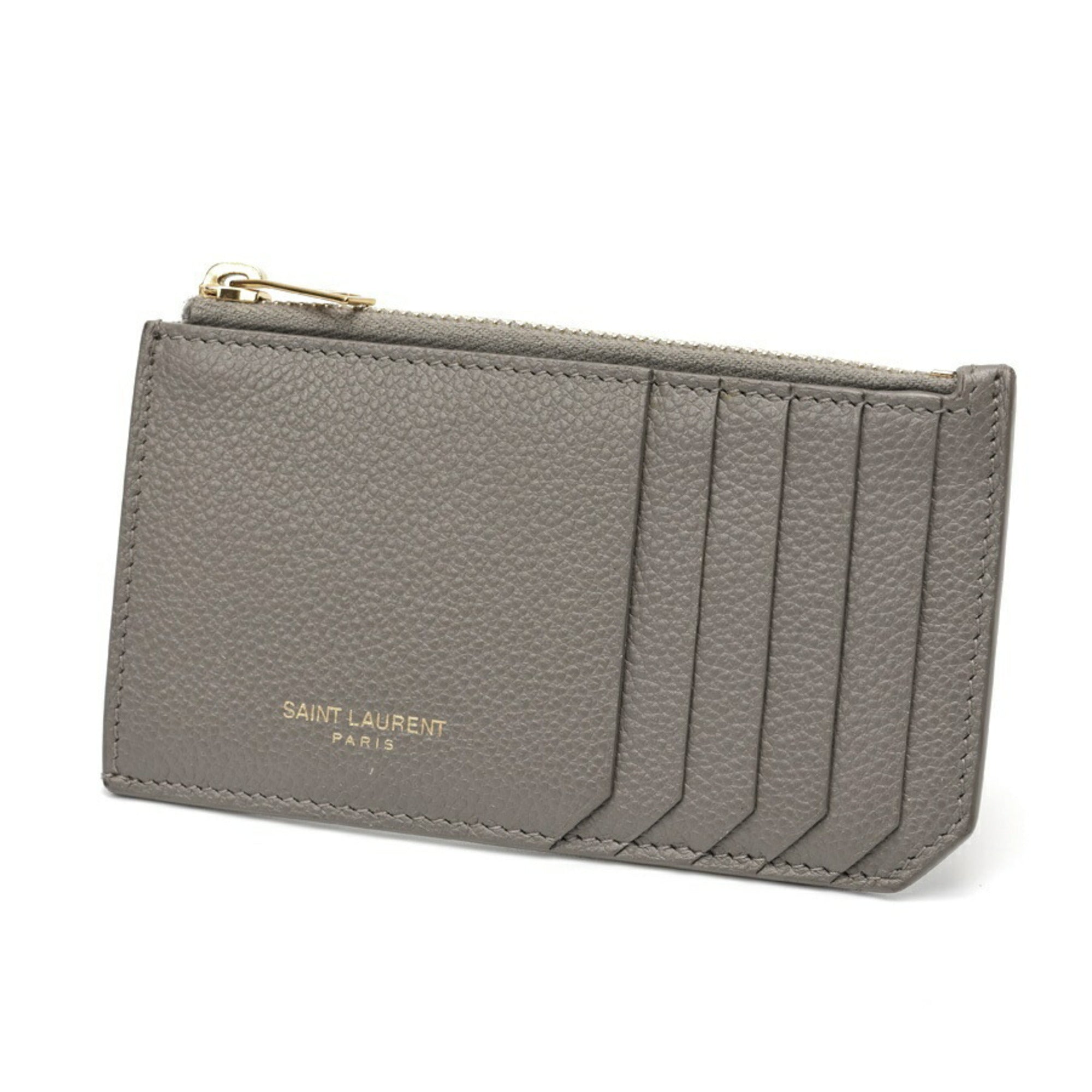 Saint Laurent Gray Leather Coin Purse/Coin Case (Pre-Owned)