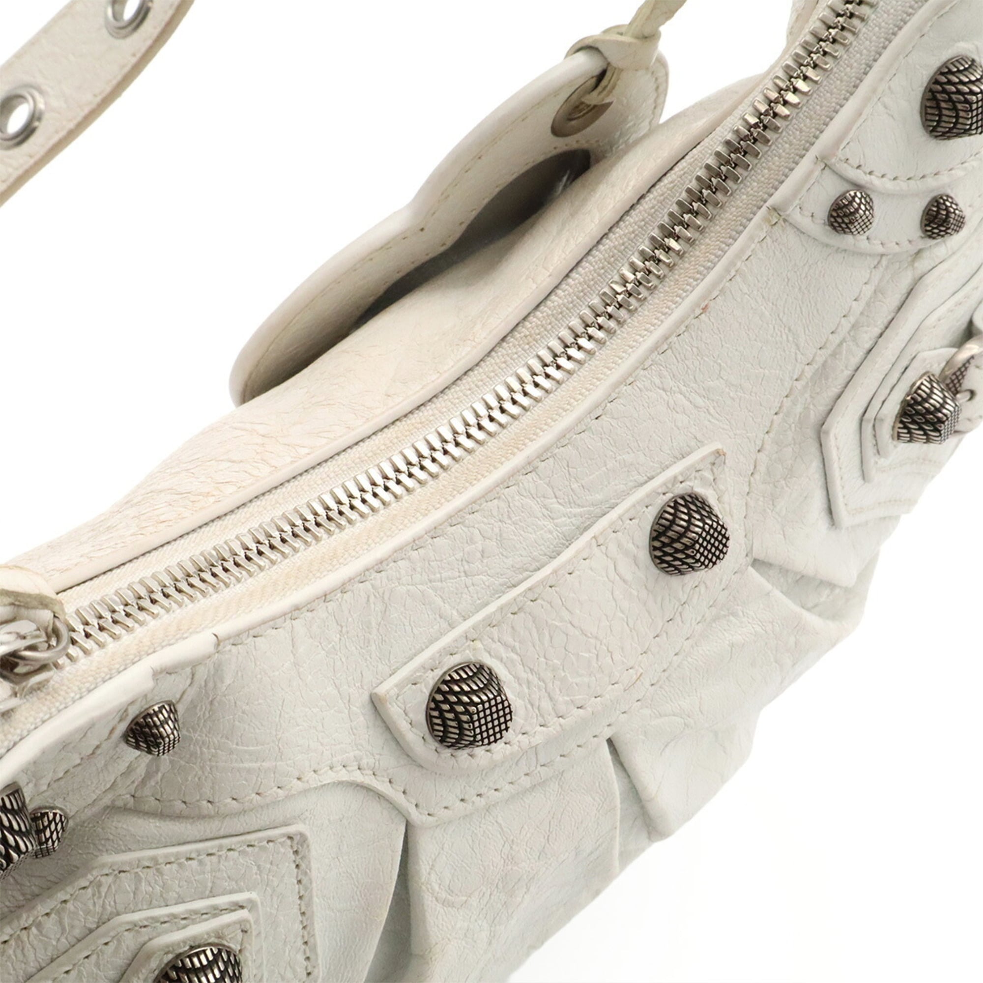 Balenciaga White Leather Handbag Pouch Shoulder Bag (Pre-Owned)