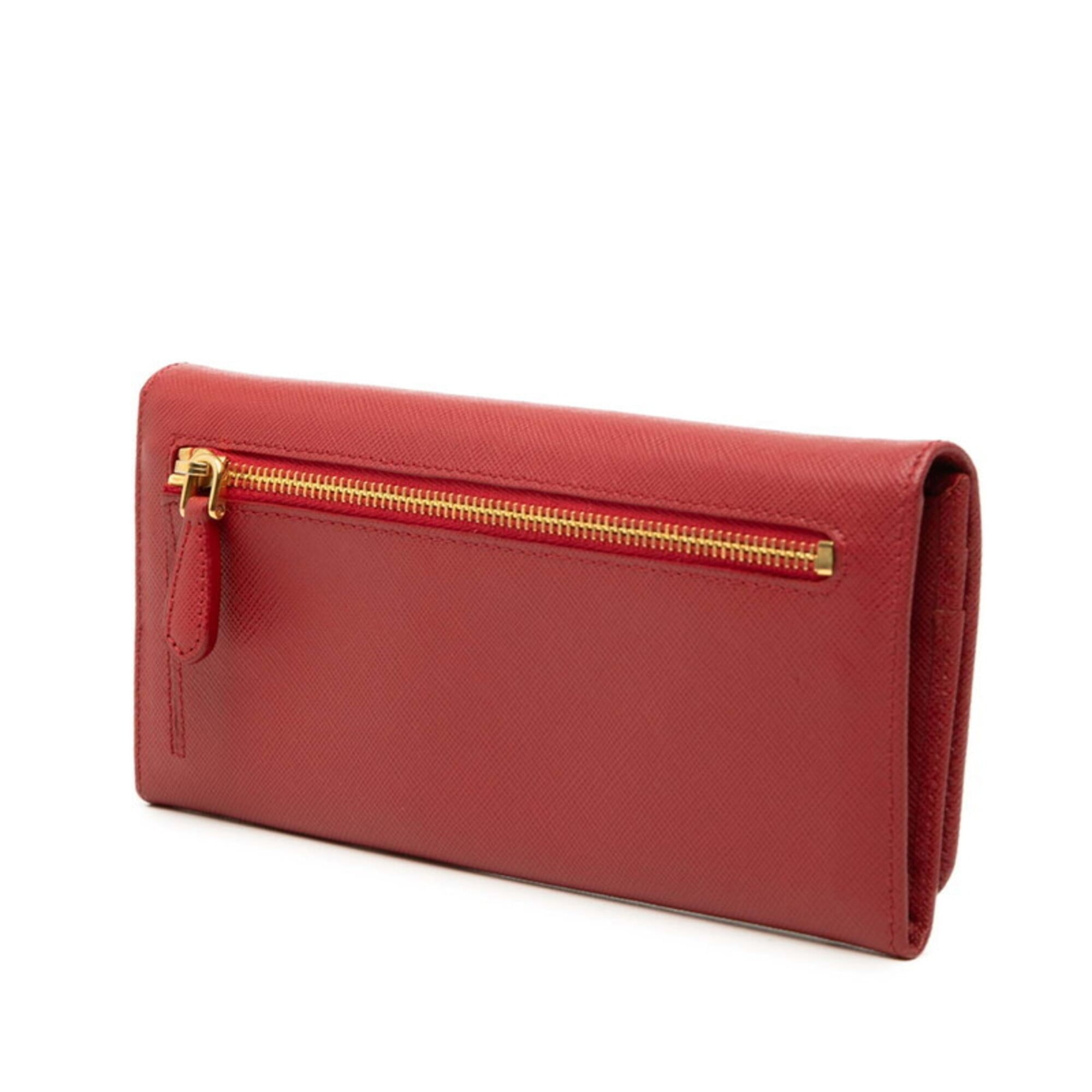 Prada Red Color Leather Long Wallet (Bi-Fold) (Pre-Owned)
