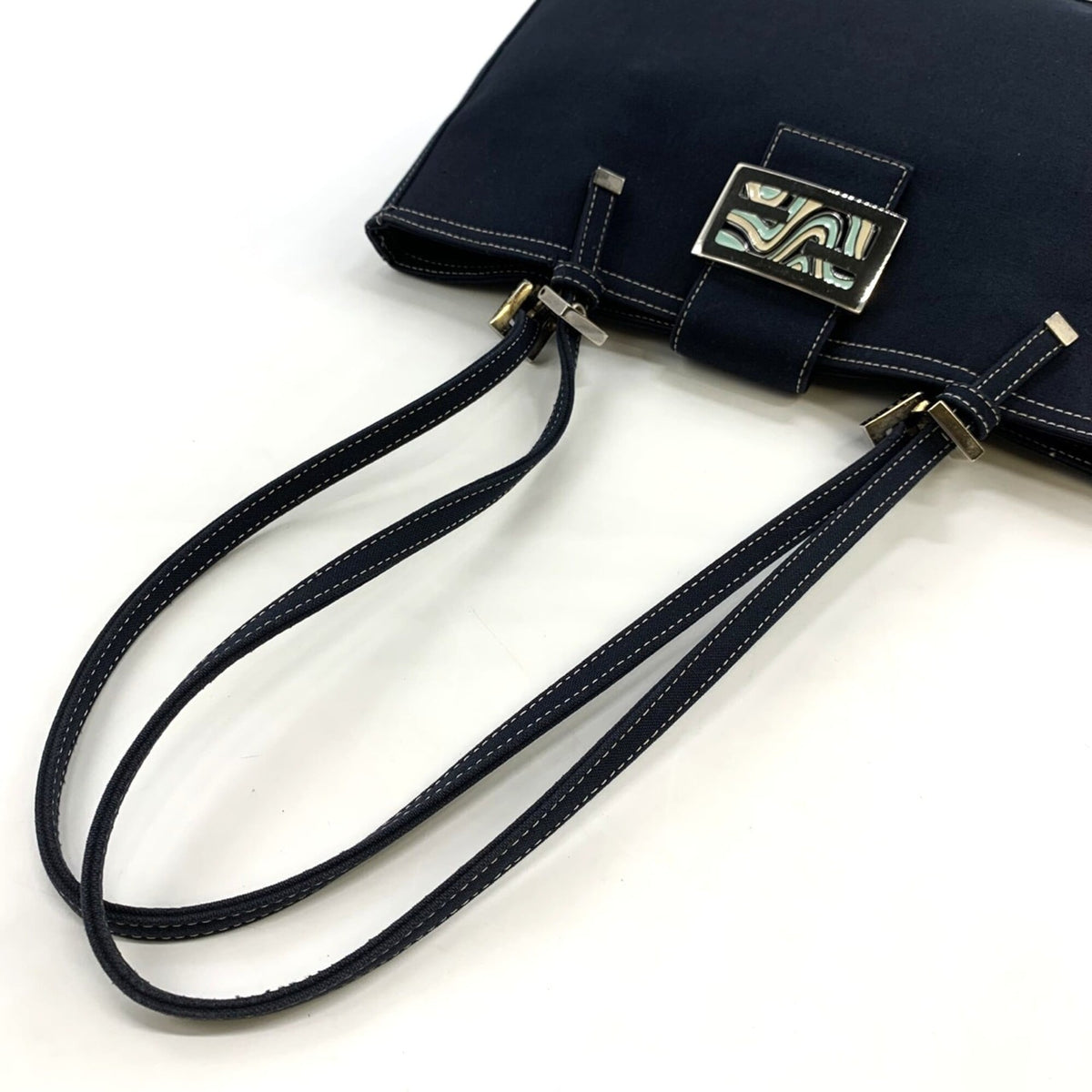 Fendi Navy Canvas Shoulder Bag Tote Bag (Pre-Owned)