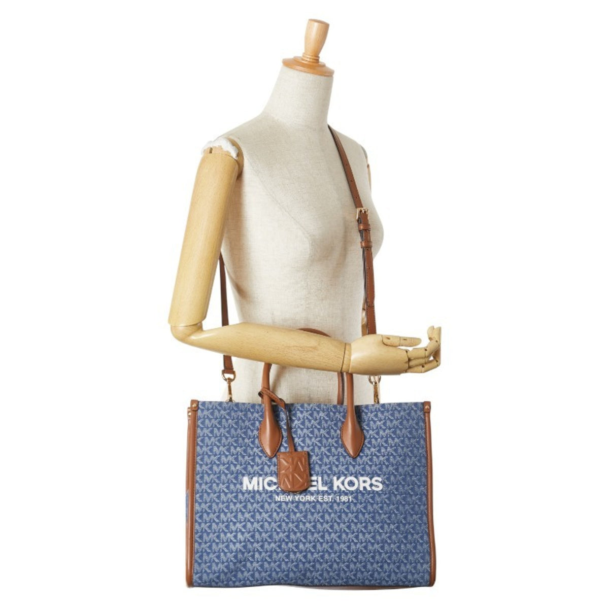 Michael Kors Blue Brown Canvas Leather Shoulder Bag Tote Bag (Pre-Owned)