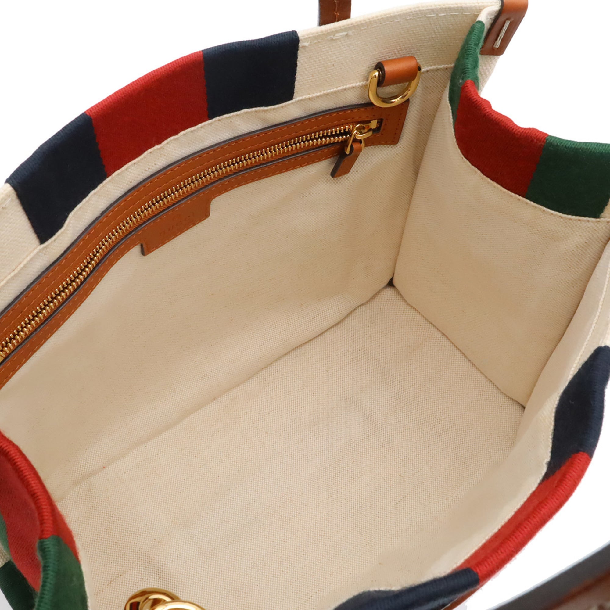 Gucci Brown Green Navy Red Color Canvas Shoulder Bag Tote Bag (Pre-Owned)