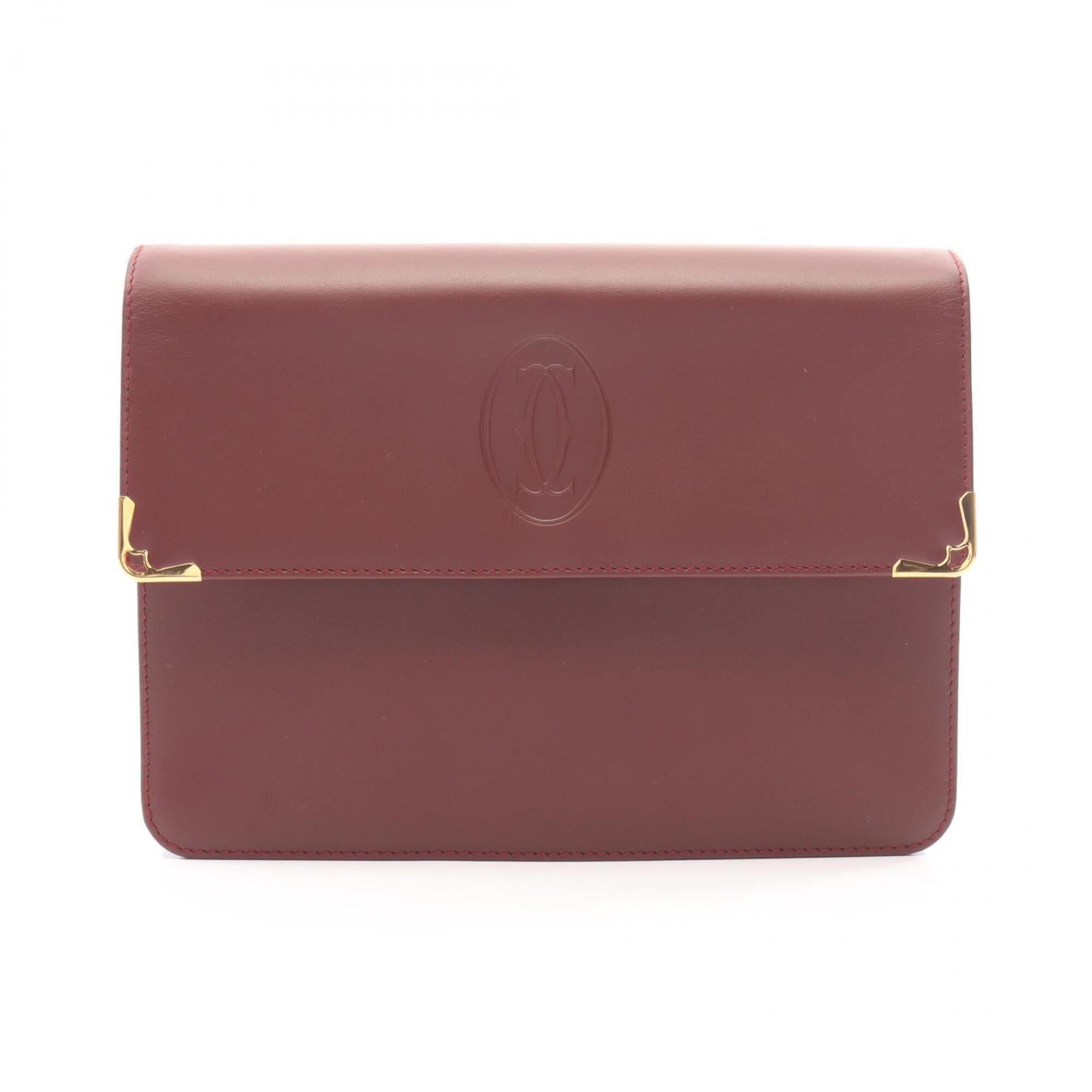 Cartier Bordeaux Leather Clutch Bag Handbag (Pre-Owned)
