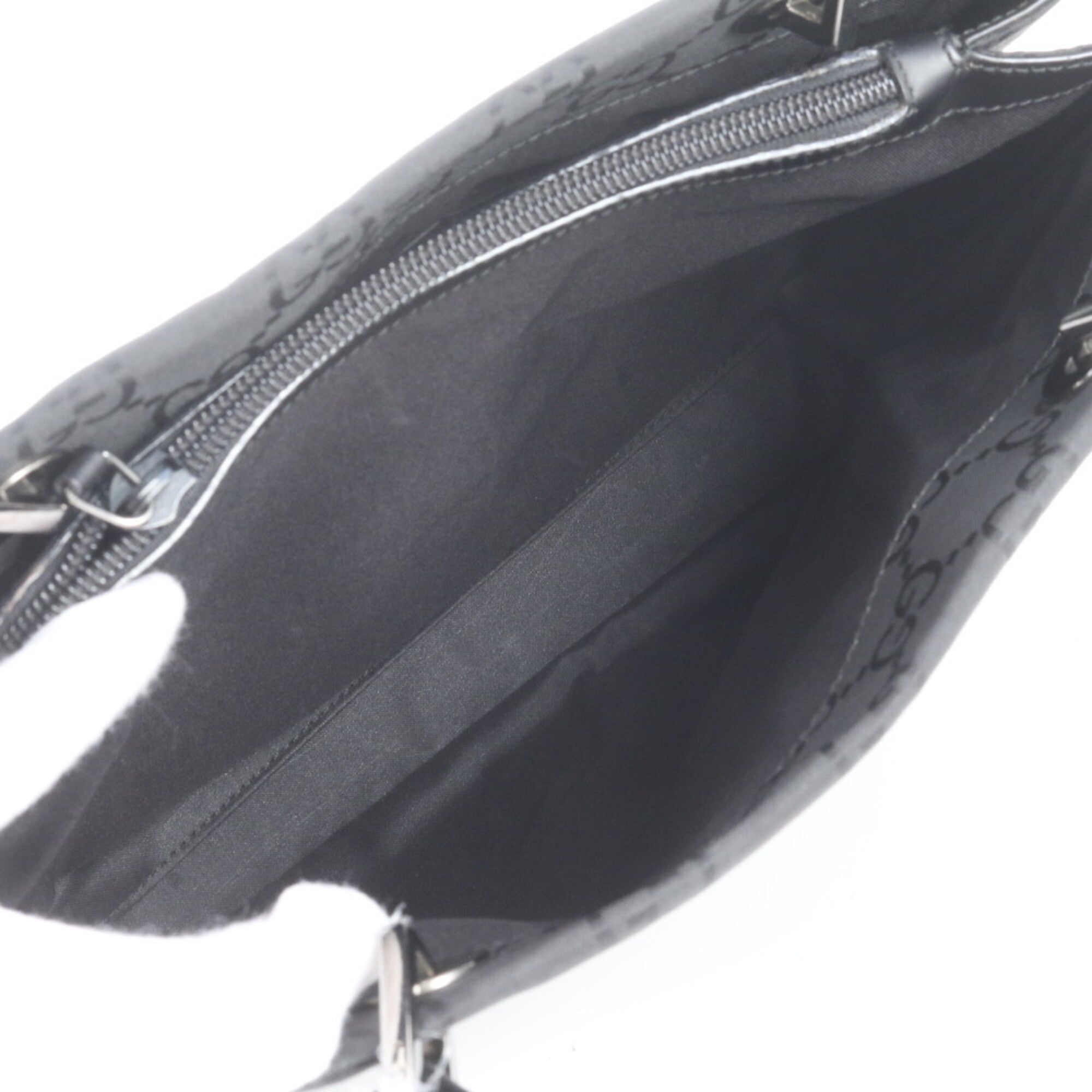 Gucci Bamboo Black Leather Nylon Handbag Shoulder Bag Tote Bag (Pre-Owned)