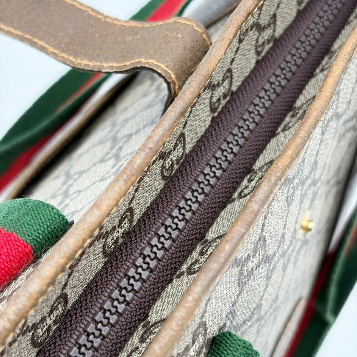 Gucci Beige Brown Green Red Color Pvc Leather Shoulder Bag Tote Bag (Pre-Owned)