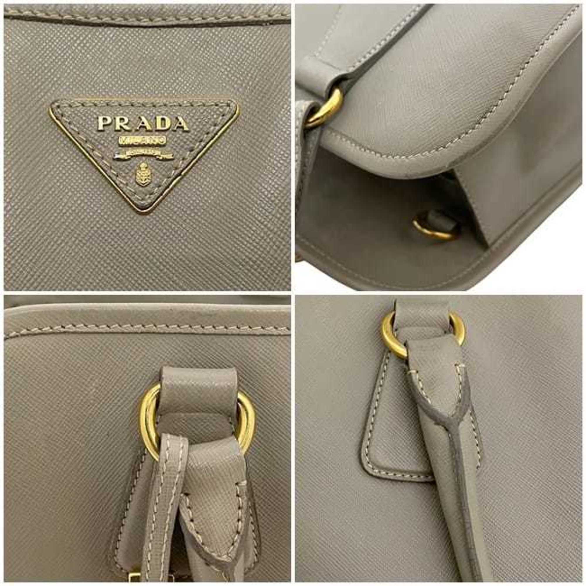 Prada Saffiano Beige Leather Handbag Shoulder Bag (Pre-Owned)