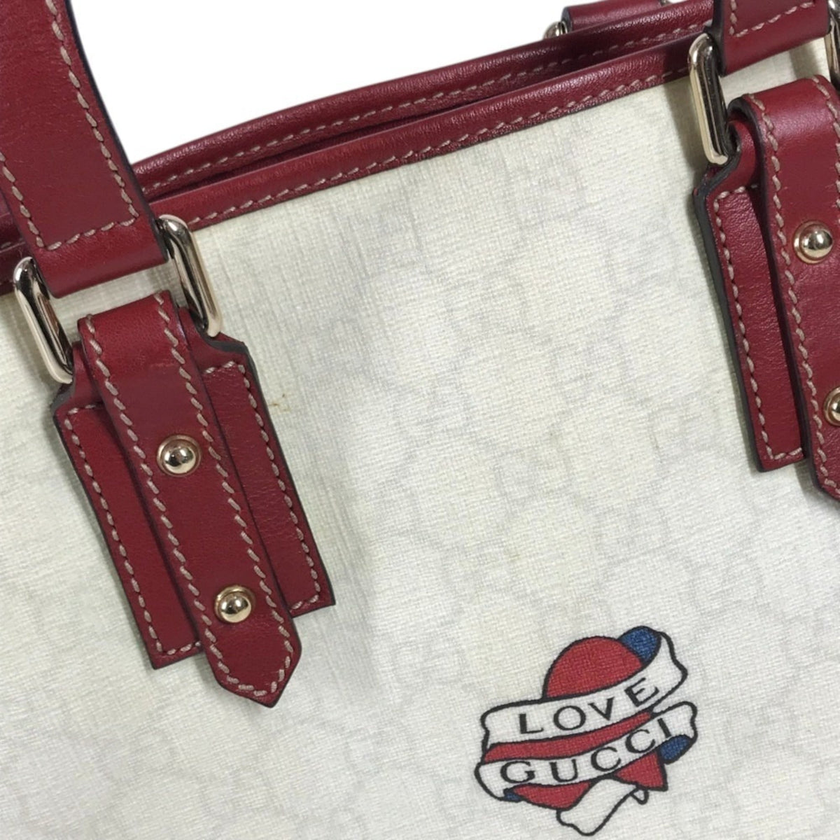 Gucci Red Color White Gg Supreme Leather Shoulder Bag Tote Bag (Pre-Owned)
