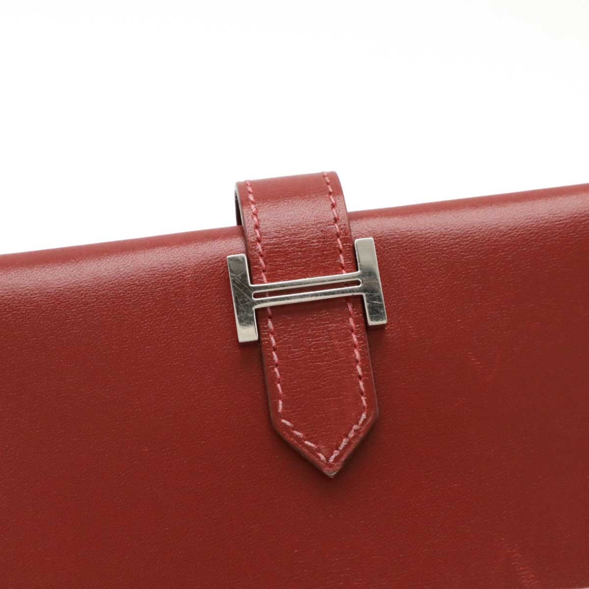 Hermes Red Color Leather Long Wallet (Bi-Fold) (Pre-Owned)