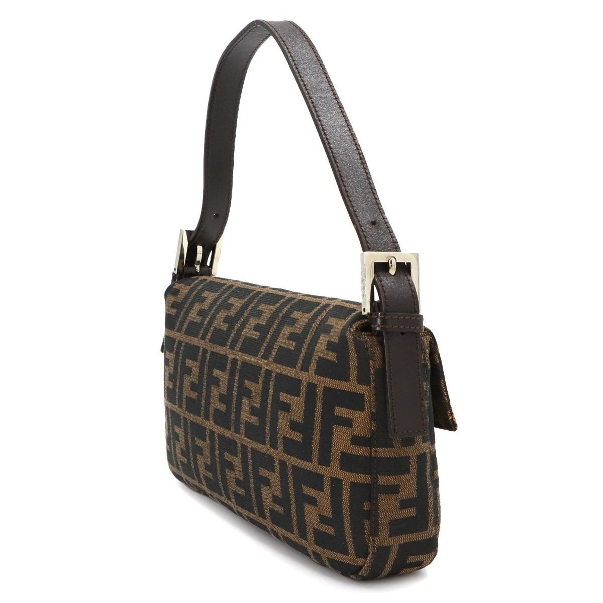Fendi Brown Canvas Leather Baguette Bag Shoulder Bag (Pre-Owned)