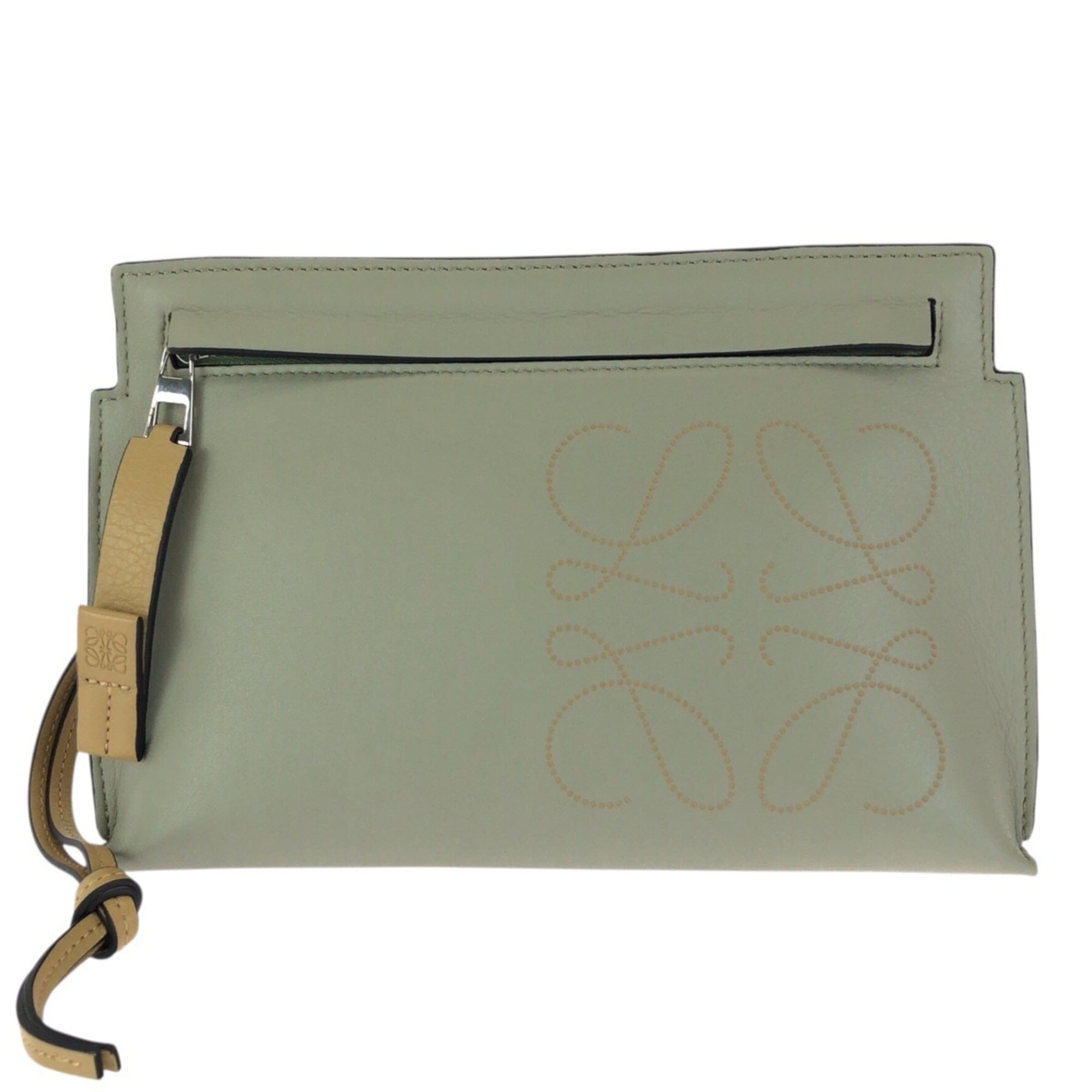 Loewe Beige Green Leather Clutch Bag Pouch (Pre-Owned)