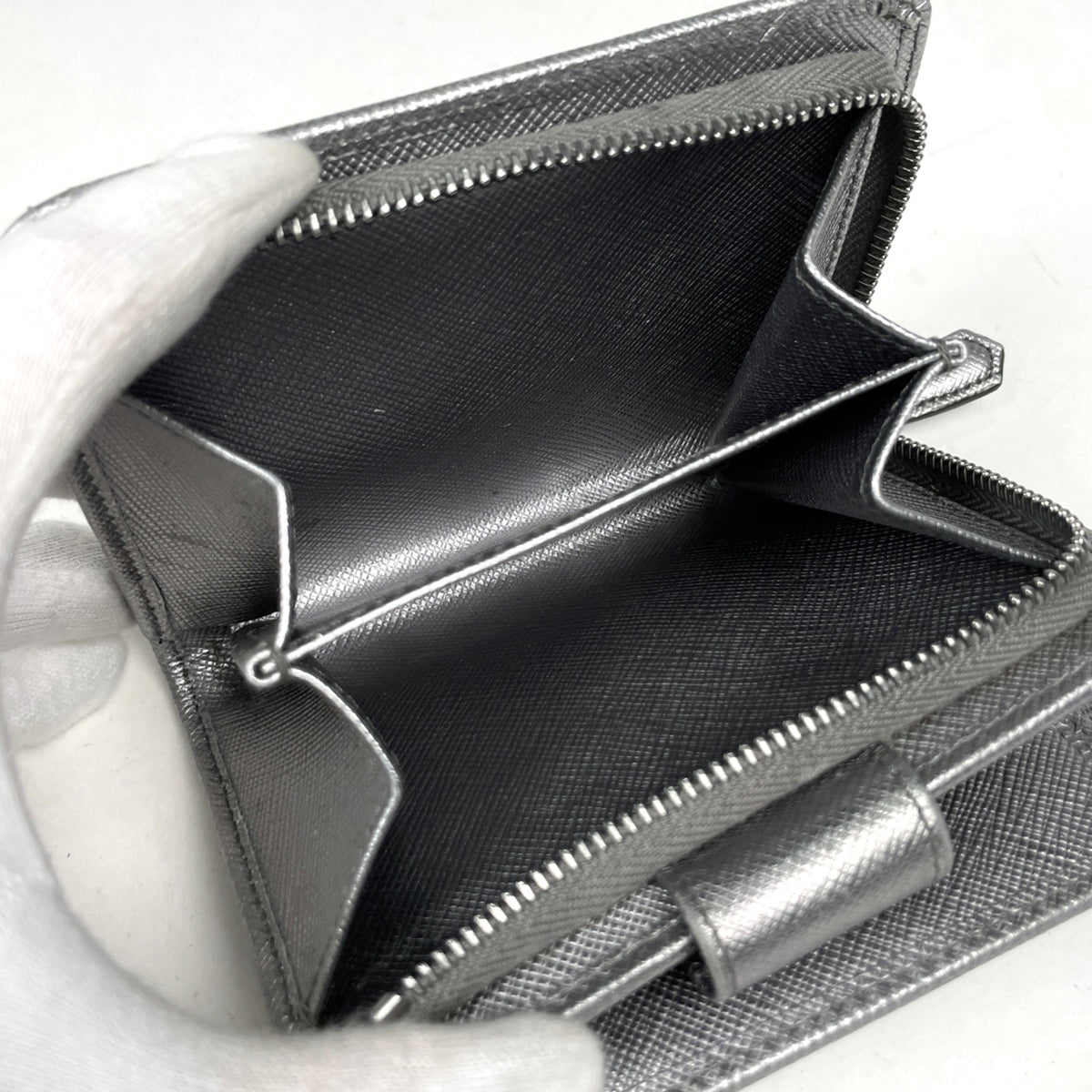 Prada Silver Saffiano Wallet (Bi-Fold) (Pre-Owned)