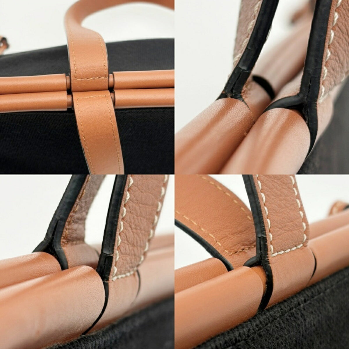 Loewe Black Canvas Leather Shoulder Bag Tote Bag (Pre-Owned)