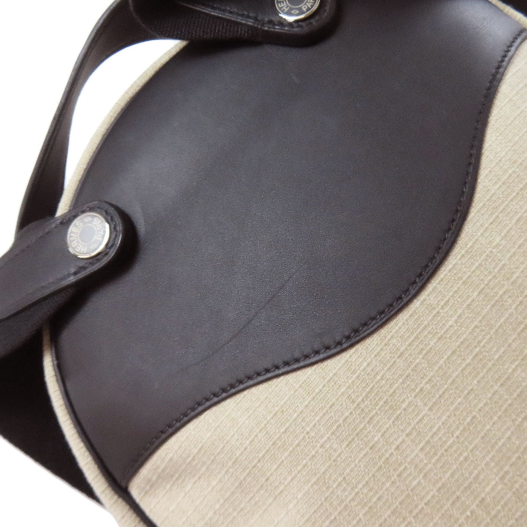 Hermes Beige Black Canvas Leather Backpack (Pre-Owned)