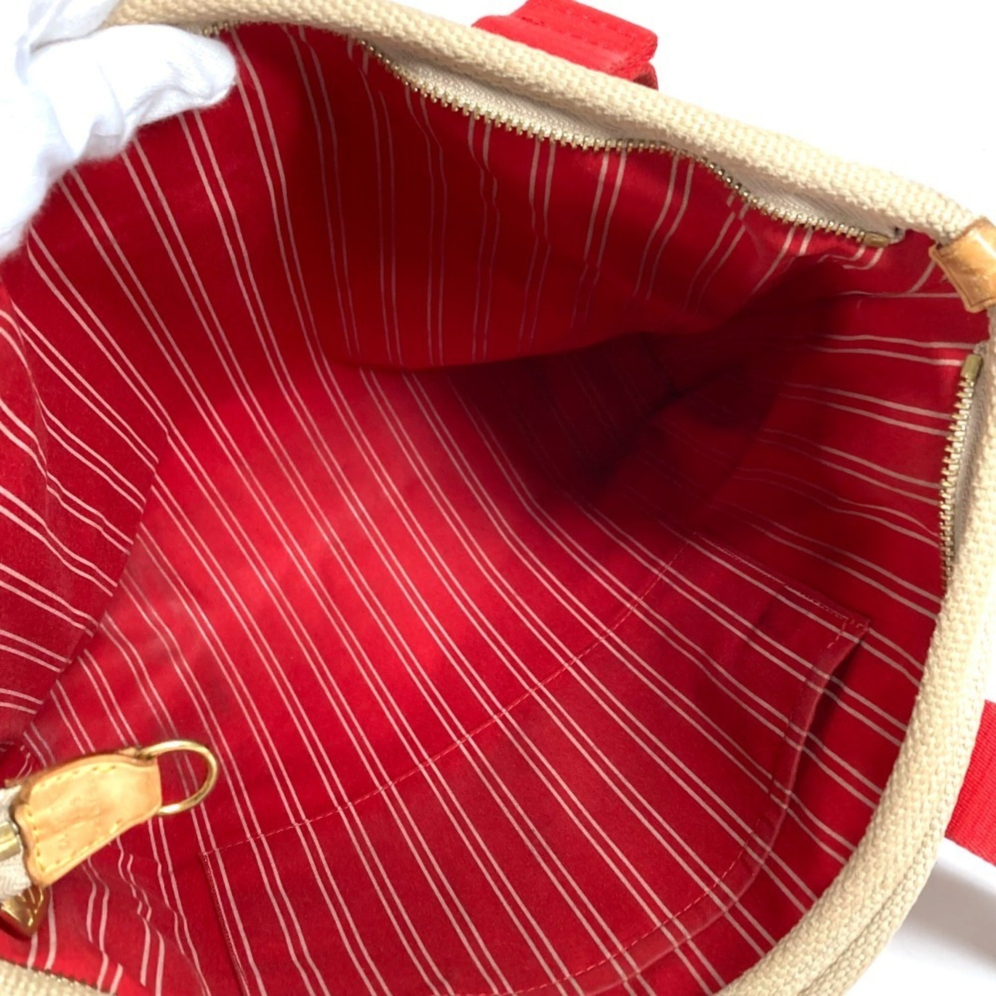 Louis Vuitton Beige Red Color Canvas Shoulder Bag Tote Bag (Pre-Owned)