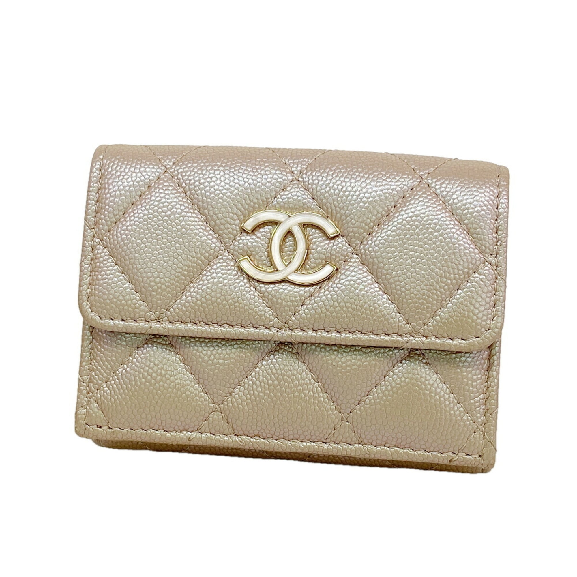 Chanel Metallic Pink Grained Calfskin Wallet (Tri-Fold) (Pre-Owned)