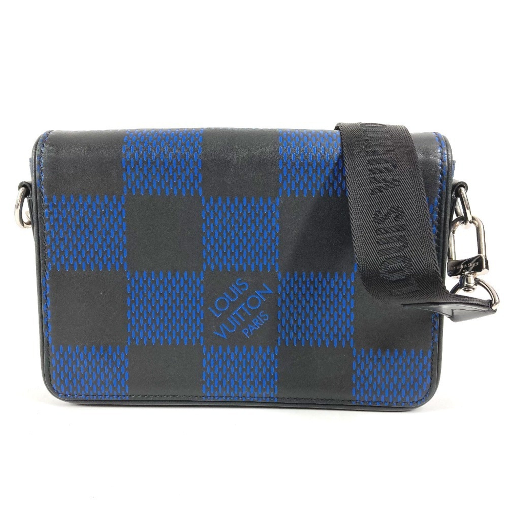 Louis Vuitton Damier Infini Black Blue Leather Messenger Bag Shoulder Bag (Pre-Owned)