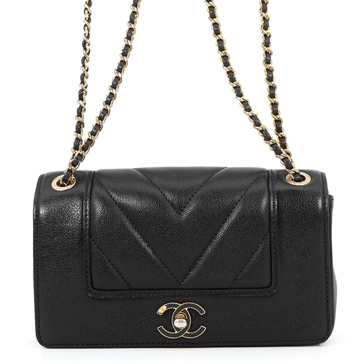 Chanel Black Leather Handbag Shoulder Bag (Pre-Owned)