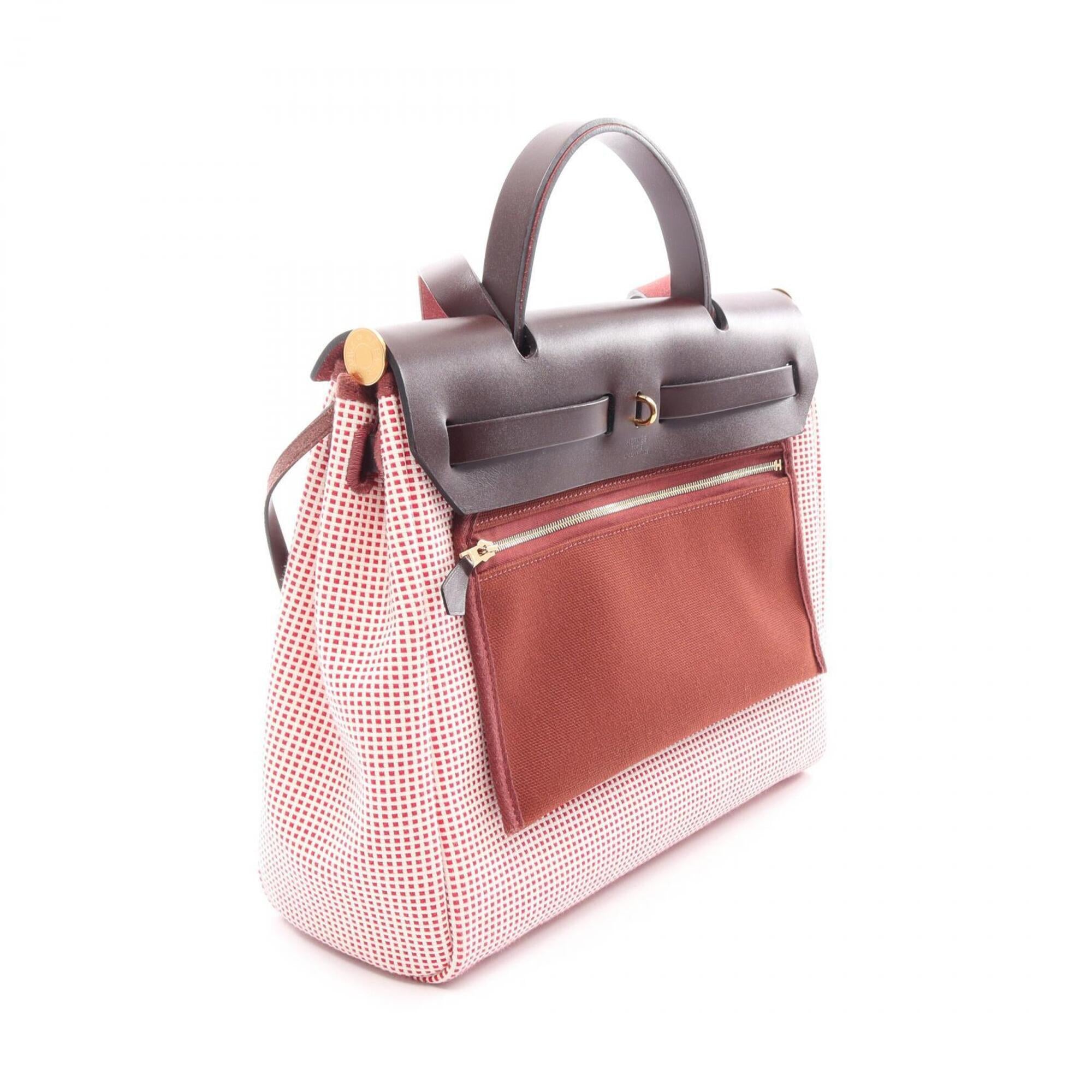 Hermes Bordeaux Red Color White Canvas Handbag Pouch (Pre-Owned)
