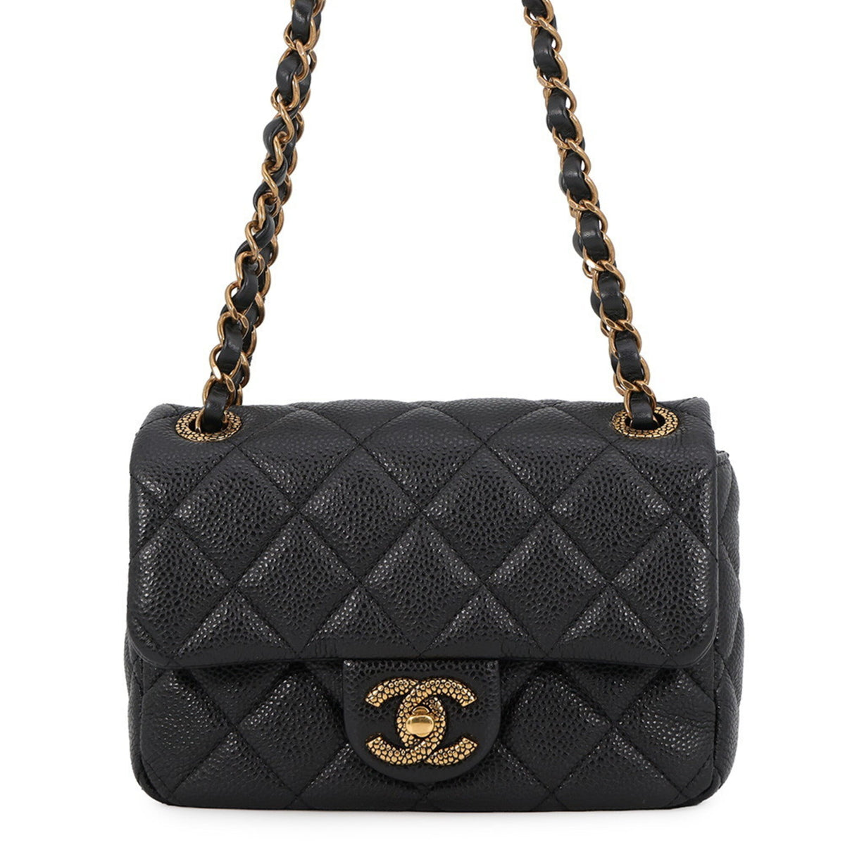 Chanel Matelasse Black Grained Calfskin Handbag Shoulder Bag (Pre-Owned)