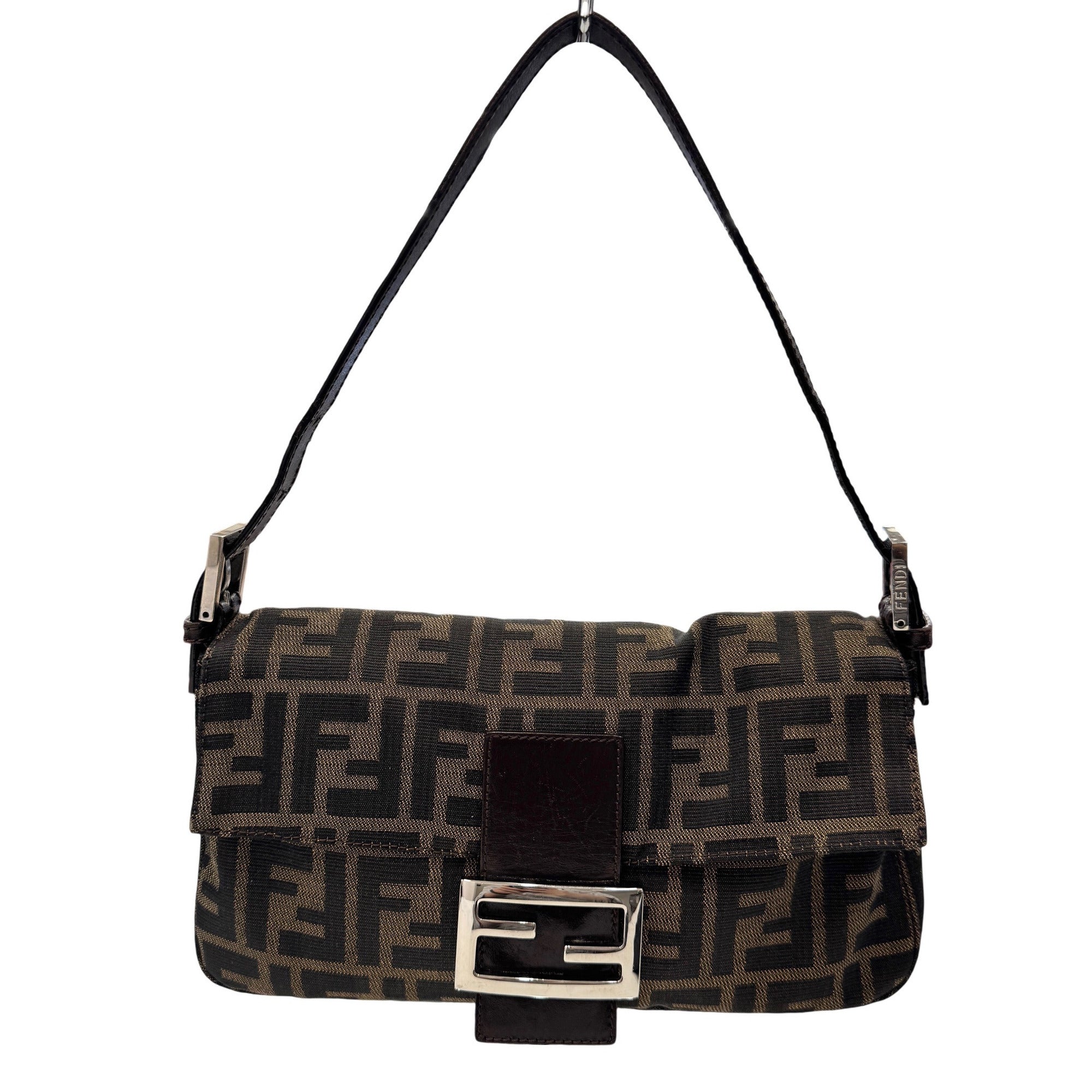 Fendi Zucca Brown Canvas Leather Handbag Pouch (Pre-Owned)