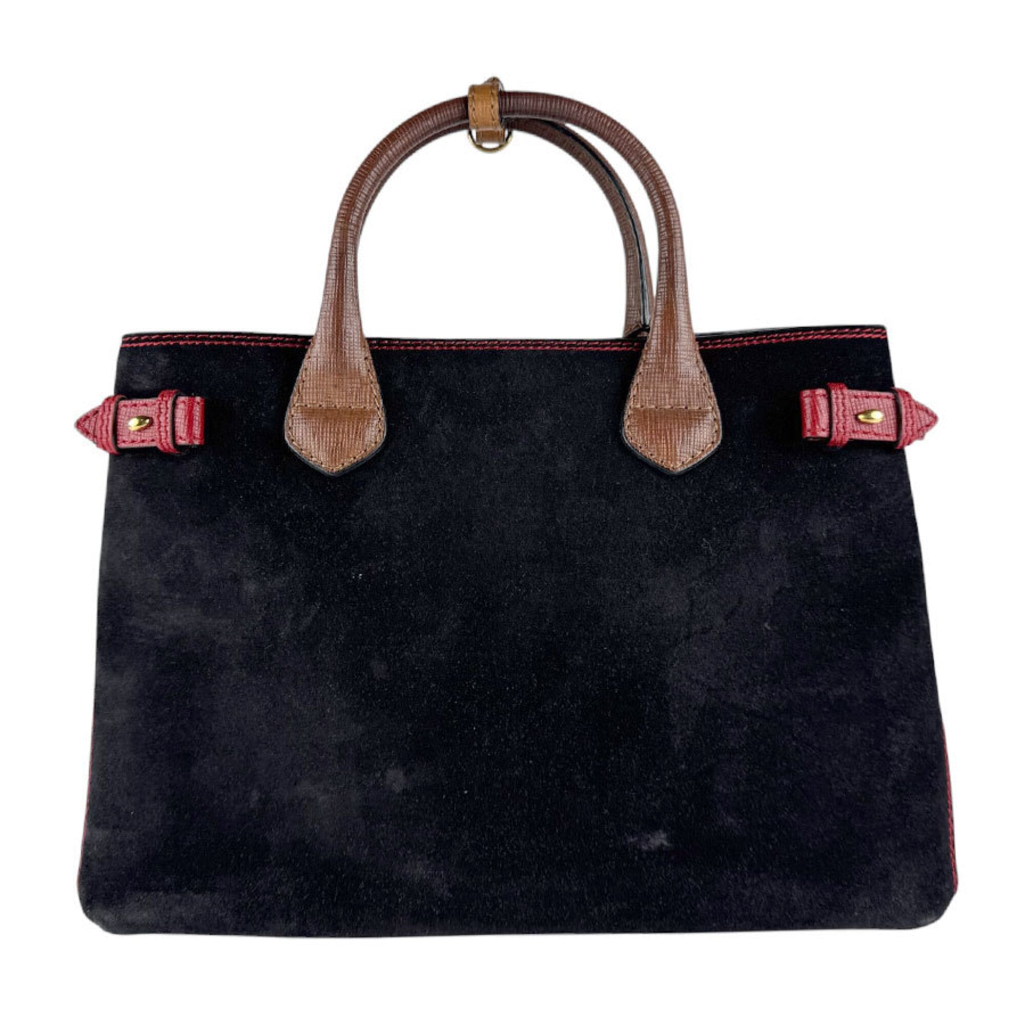 Burberry Black Brown Red Color Suede Leather Handbag Shoulder Bag (Pre-Owned)