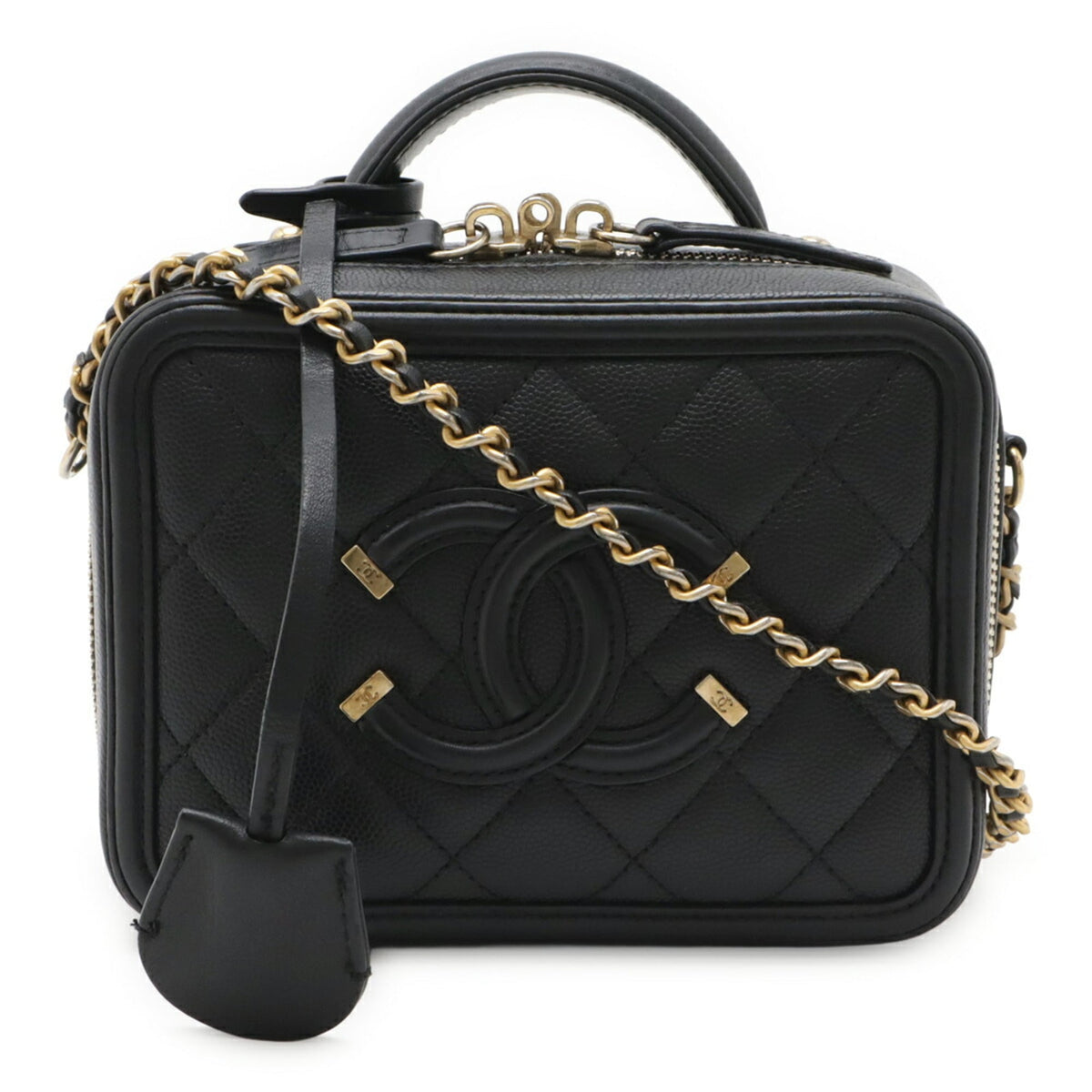 Chanel Black Grained Calfskin Handbag Shoulder Bag Vanity Bag (Pre-Owned)